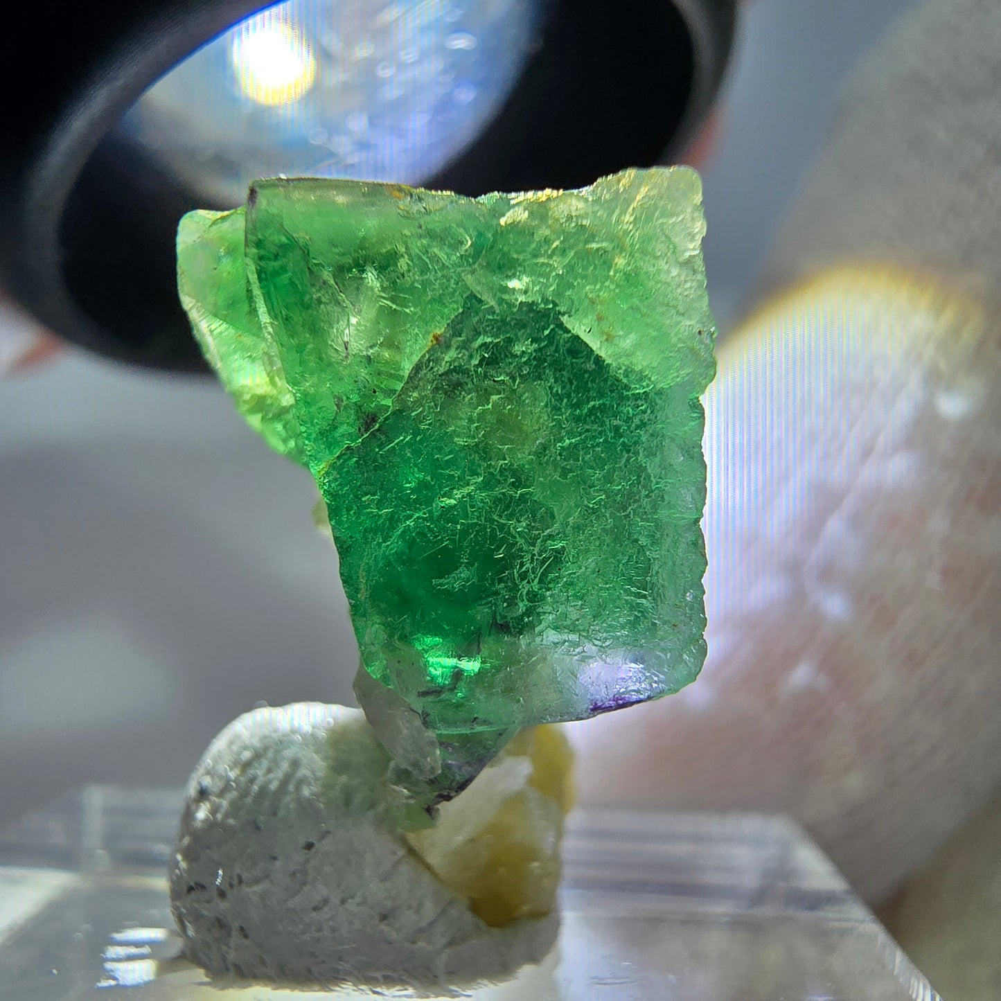 Cube de fluorite fantôme zonal, spécimen de muscovite, Erongo, Namibie, 19 x 13 x 11 mm