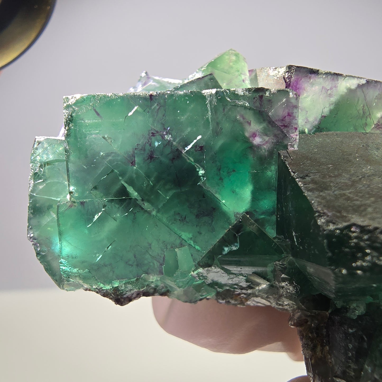 Spécimen de cube de fluorite fantôme parqueté vert violet Okorusu, Namibie 66*42*22mm