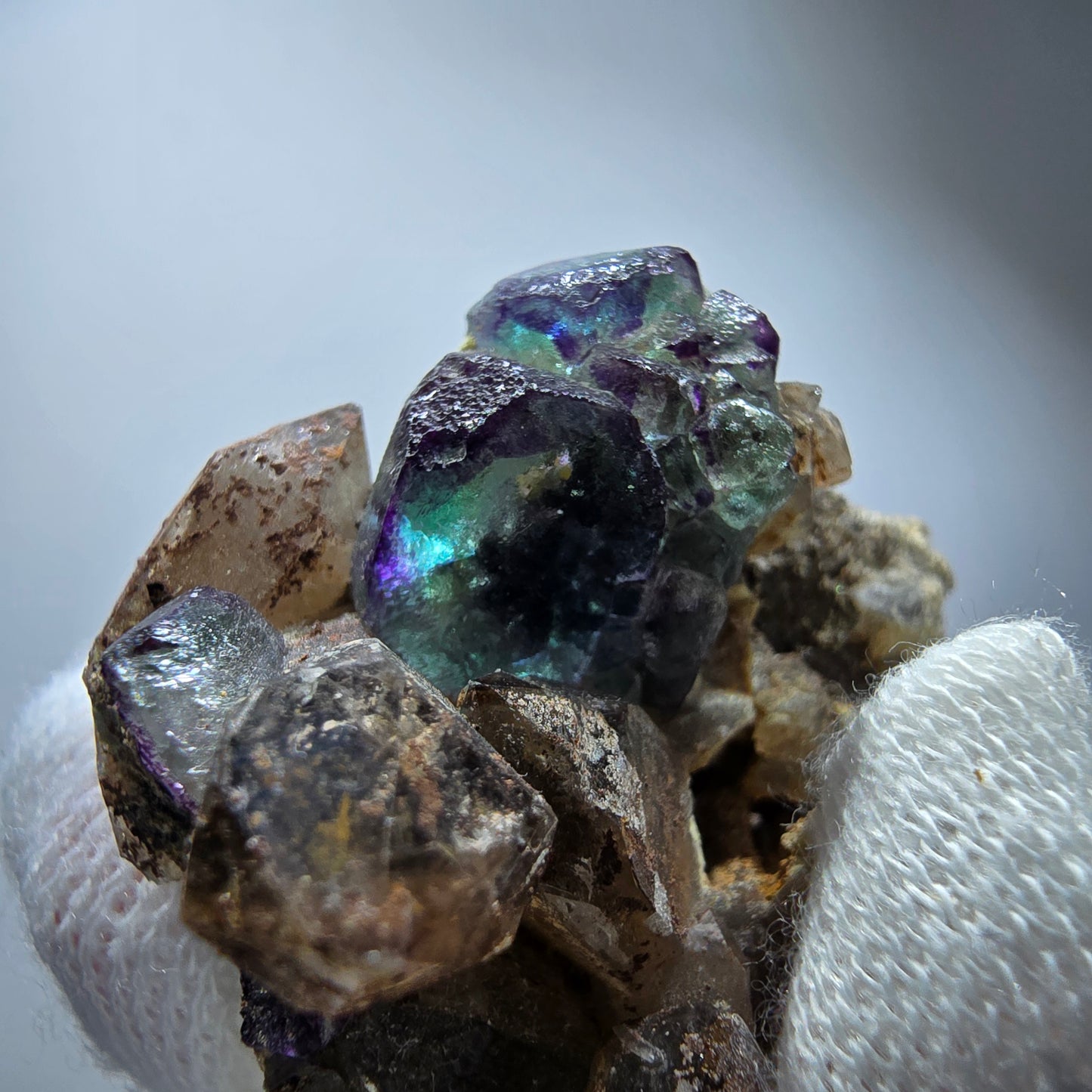 Phantom Fluorit Würfel, Rauchquarz, Hyalit Stufe Erongo, Namibia 48*36*21mm