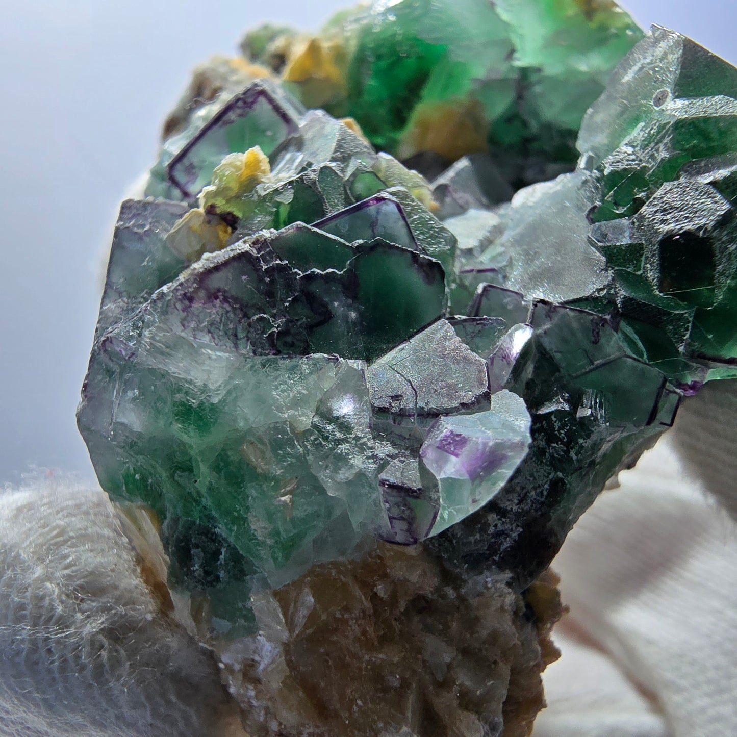 Phantom Fluorit zonal Schörl Rauchquarz Muskovit Hyalit Erongo, Namibia 69*56*40mm
