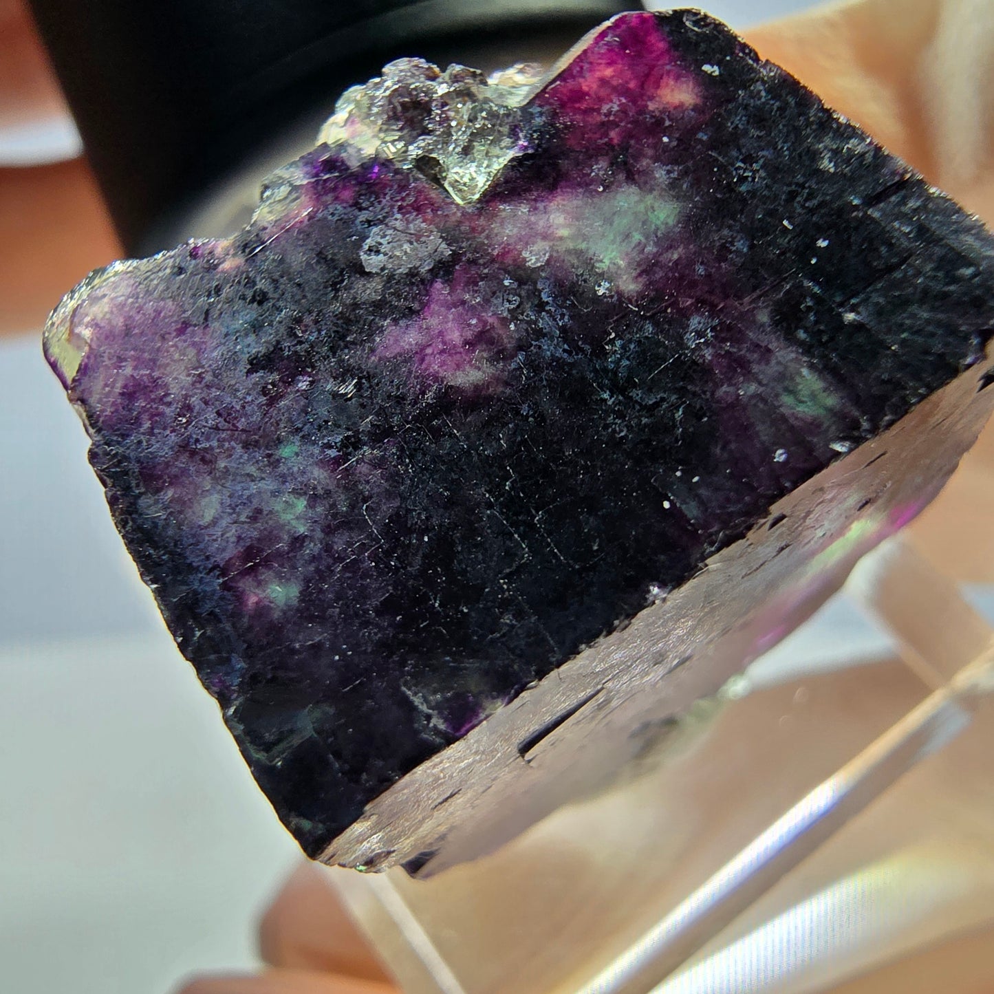 Rare cube de fluorite fantôme parqueté vert violet Okorusu Namibie 22*22*19mm