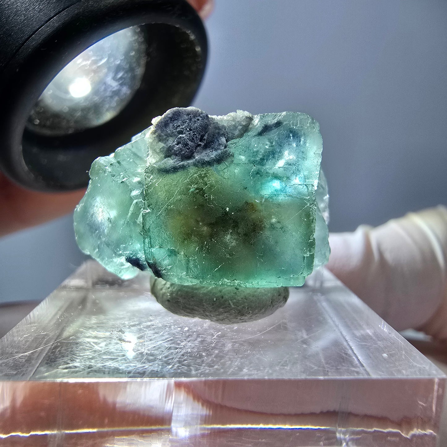 Phantom Fluorit Würfel Stufe, grün lila Okorusu, Namibia 23*14*12mm