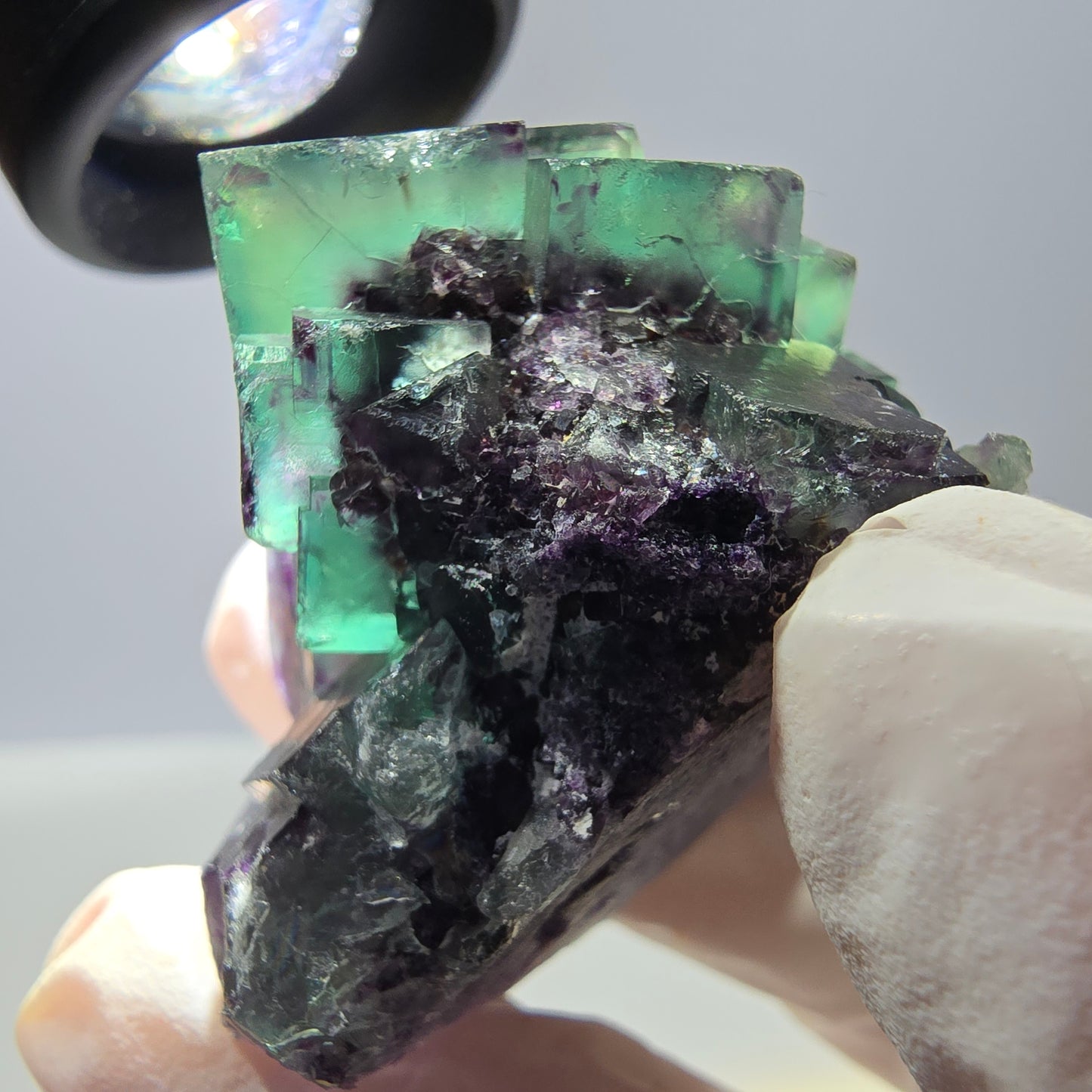 Spécimen de cube de fluorite fantôme parqueté vert violet Okorusu, Namibie 45*42*35 mm