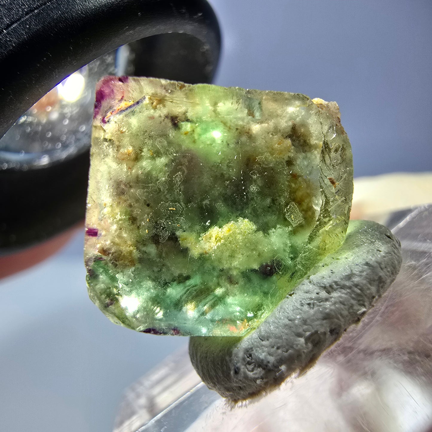 Cube de fluorite fantôme transparente parquetée, vert Okorusu, Namibie 15 x 14 x 12 mm