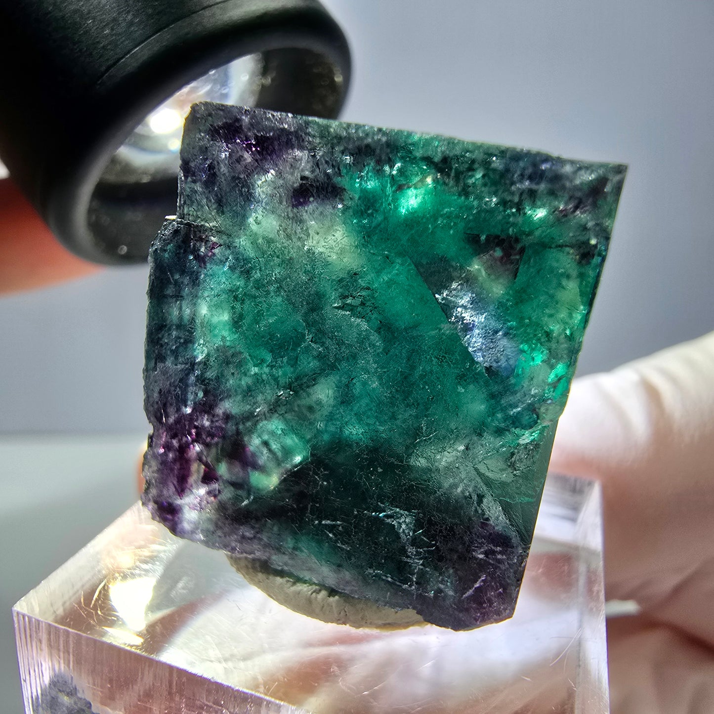 Phantom Fluorite cube parquetted, green purple Okorusu, Namibia 23*22*17mm