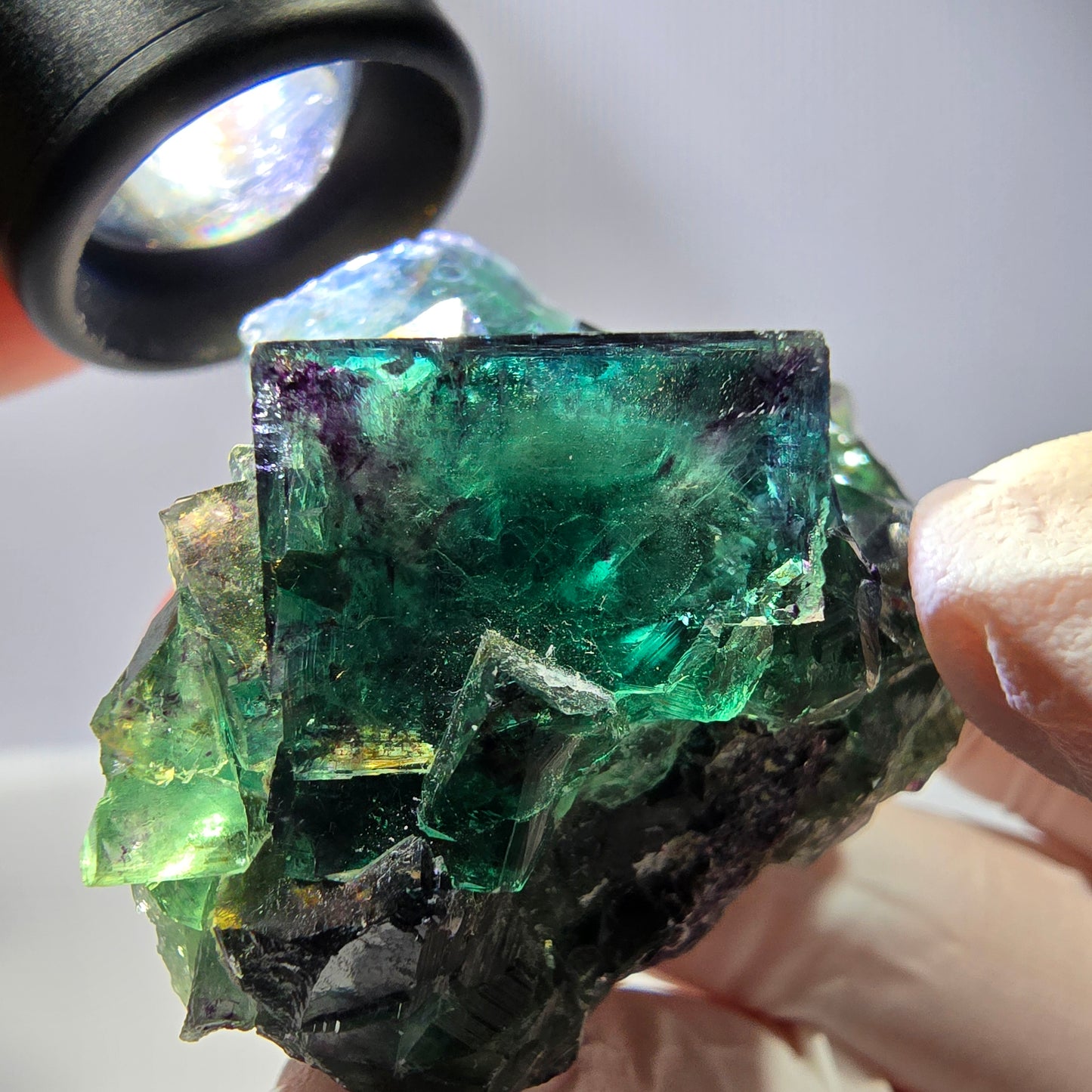 Spécimen de cube de fluorite fantôme, parqueté vert violet Okorusu, Namibie 52*46*32mm