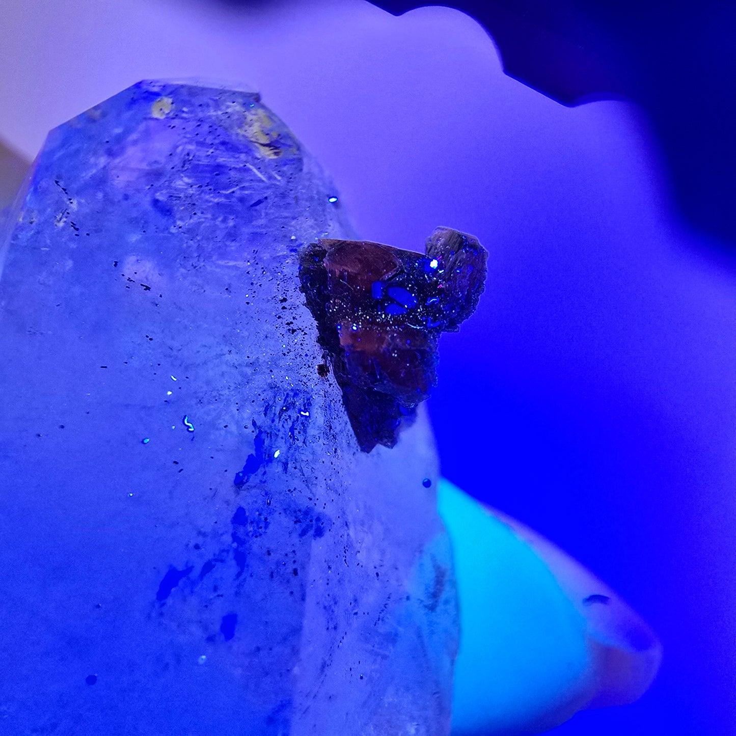 Skeleton Phantom Smoky Quartz DT Scepter, UV Calcite Valentine Pocket, Namibia 50*23*22mm
