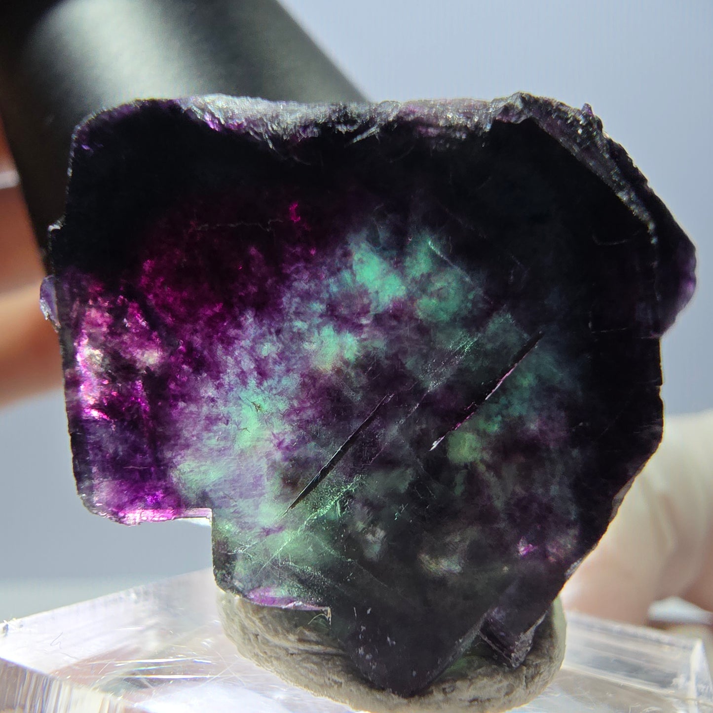 Rare spécimen de cube de fluorite, vert violet, Okorusu, Namibie, 36 x 26 x 22 mm