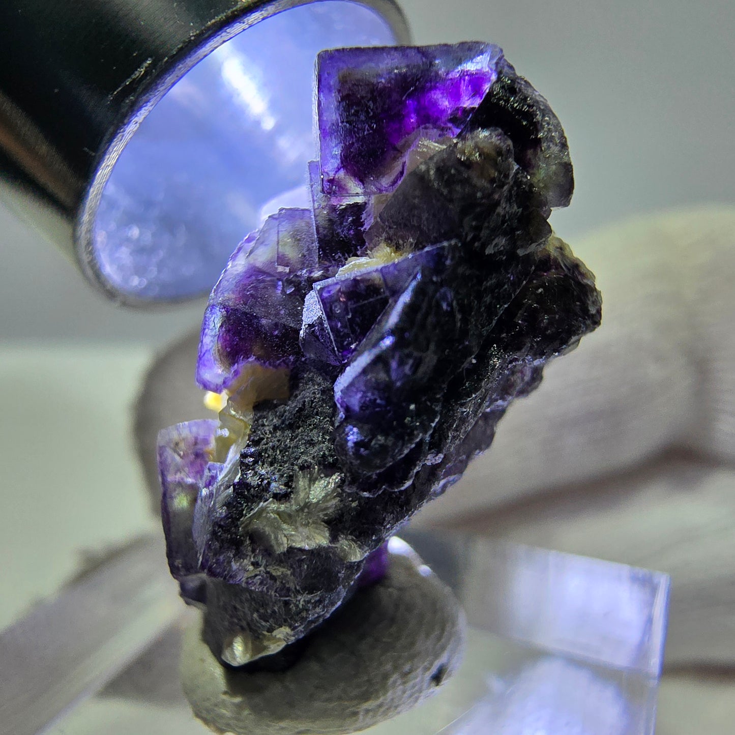 Cubes de fluorite fantôme colorés, spécimen de muscovite, Erongo, Namibie, 26 x 19 x 15 mm