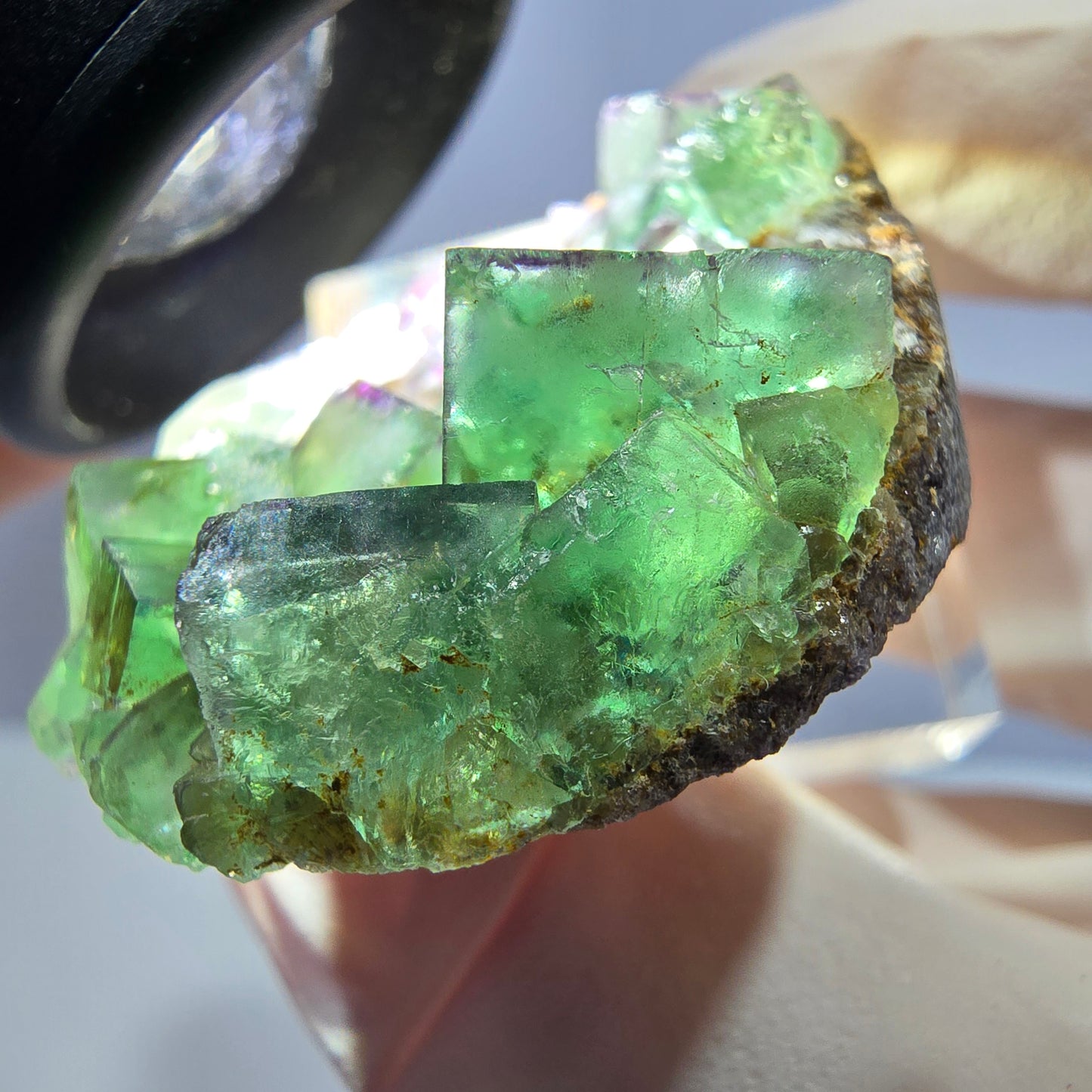 Spécimen de cube de fluorite fantôme, vert violet, Okorusu, Namibie, 34 x 28 x 13 mm