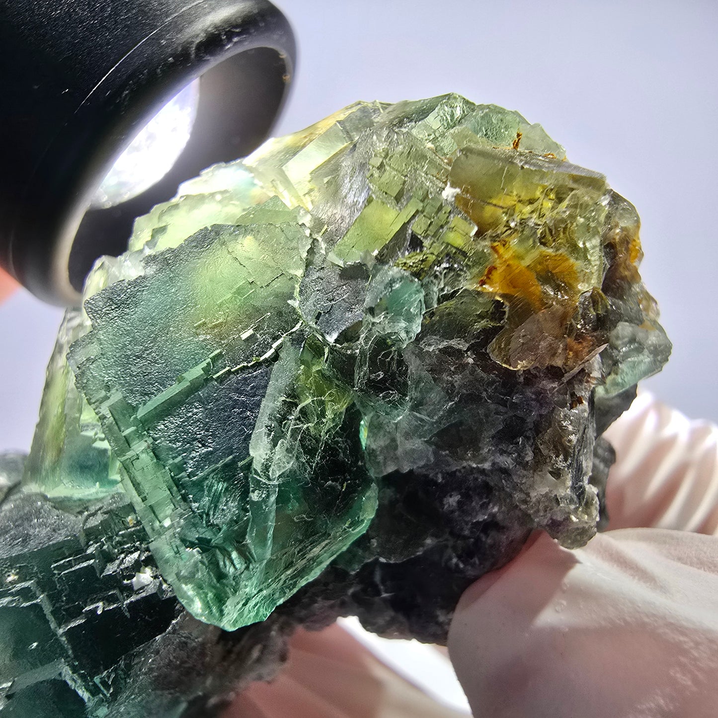 Rare spécimen de cube de fluorite fantôme, parqueté vert Okorusu, Namibie, 61 x 42 x 37 mm