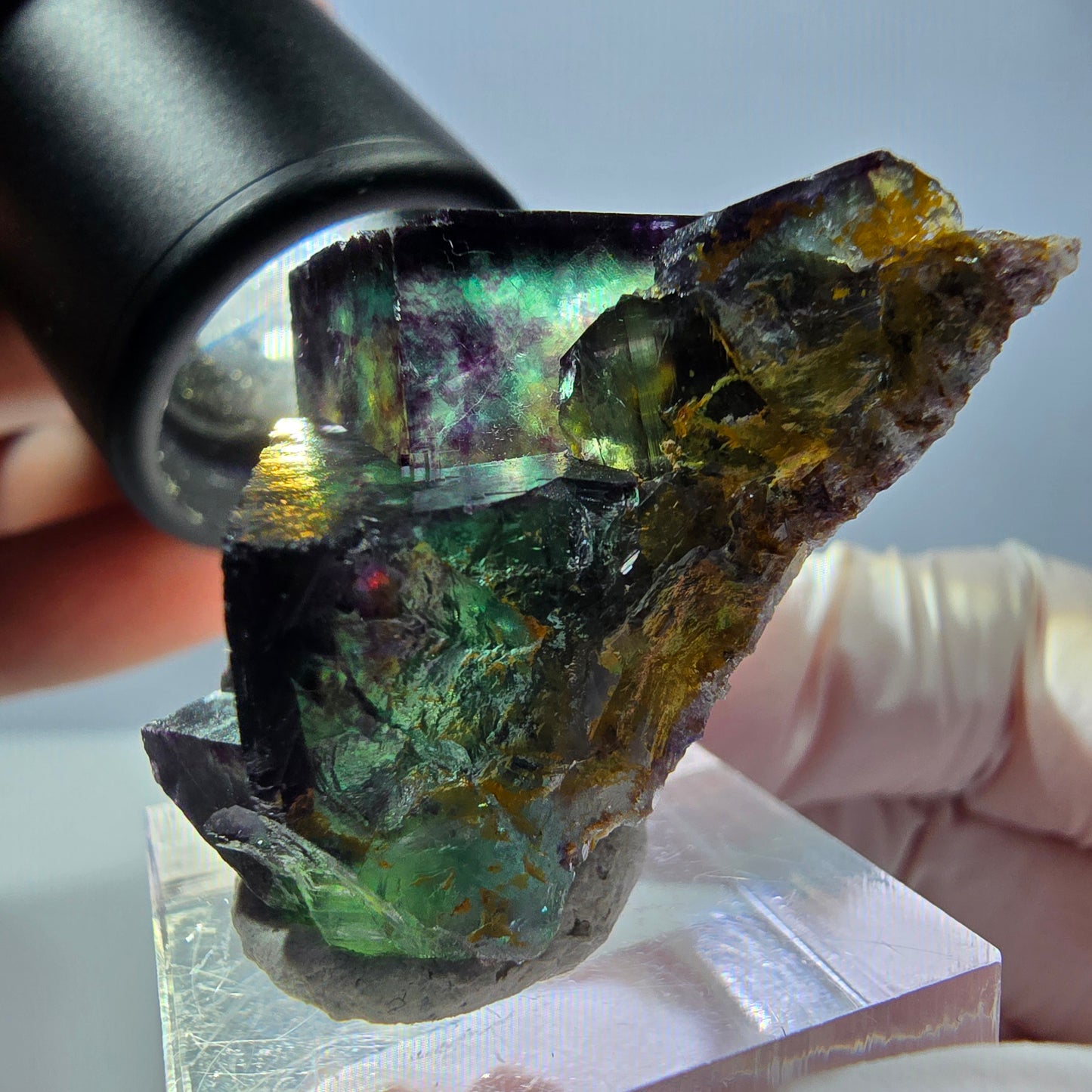 Phantom Fluorit Würfel Stufe, parkettiert grün lila Okorusu, Namibia 39*25*18mm
