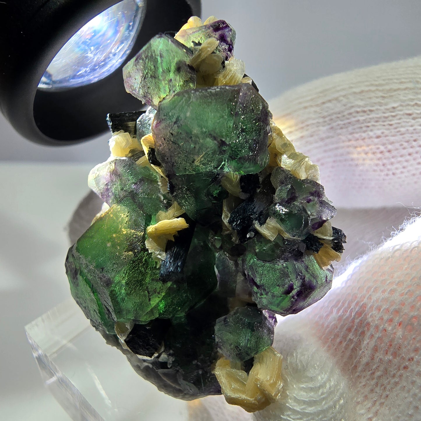 Cube de fluorite fantôme hexagonal, muscovite, tourmaline Schörl Erongo, Namibie 41*28*21mm