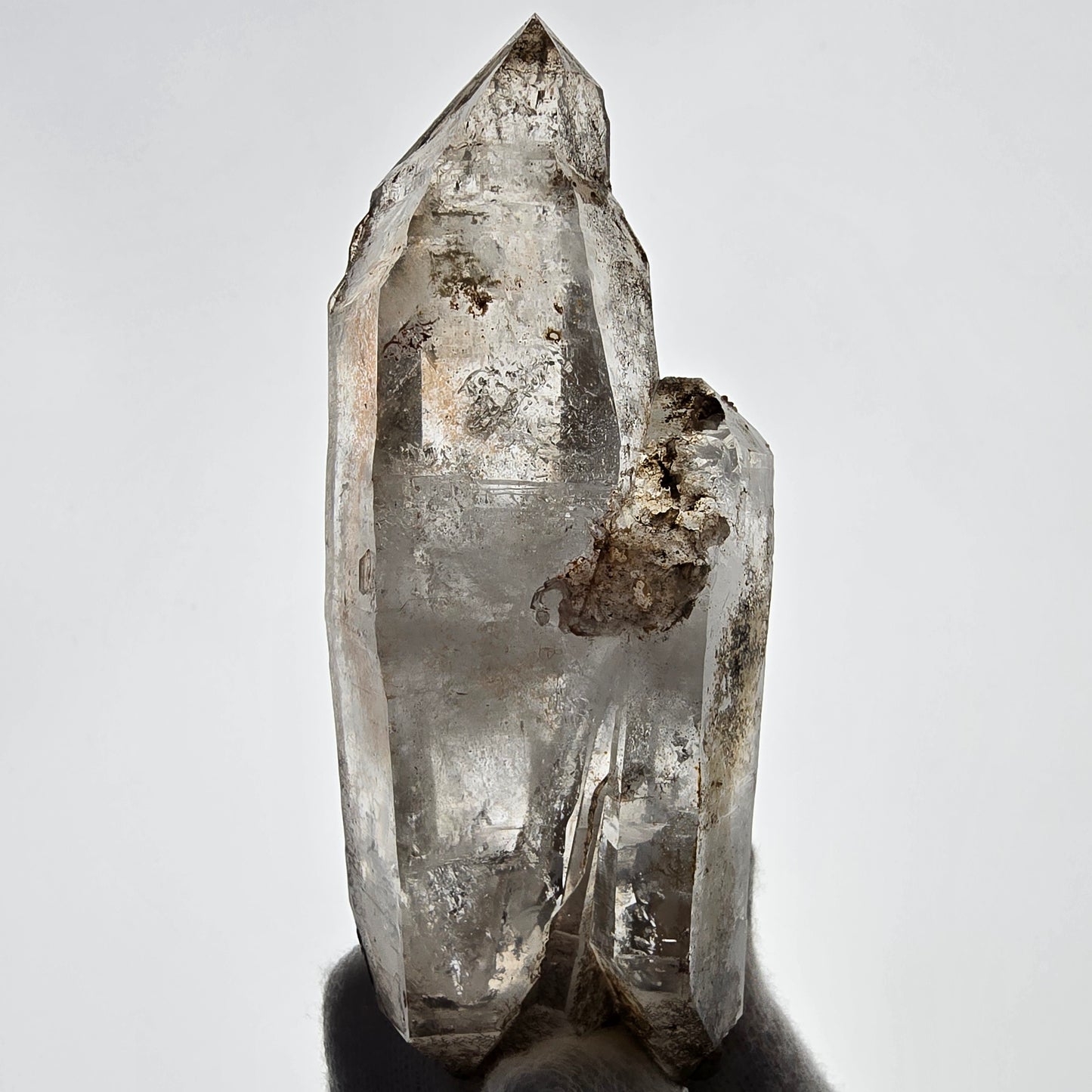 Quartz fumé squelette fantôme Enhydro, DT, calcite UV, Valentine Pocket Gob. Namibie, 107 x 41 x 27 mm
