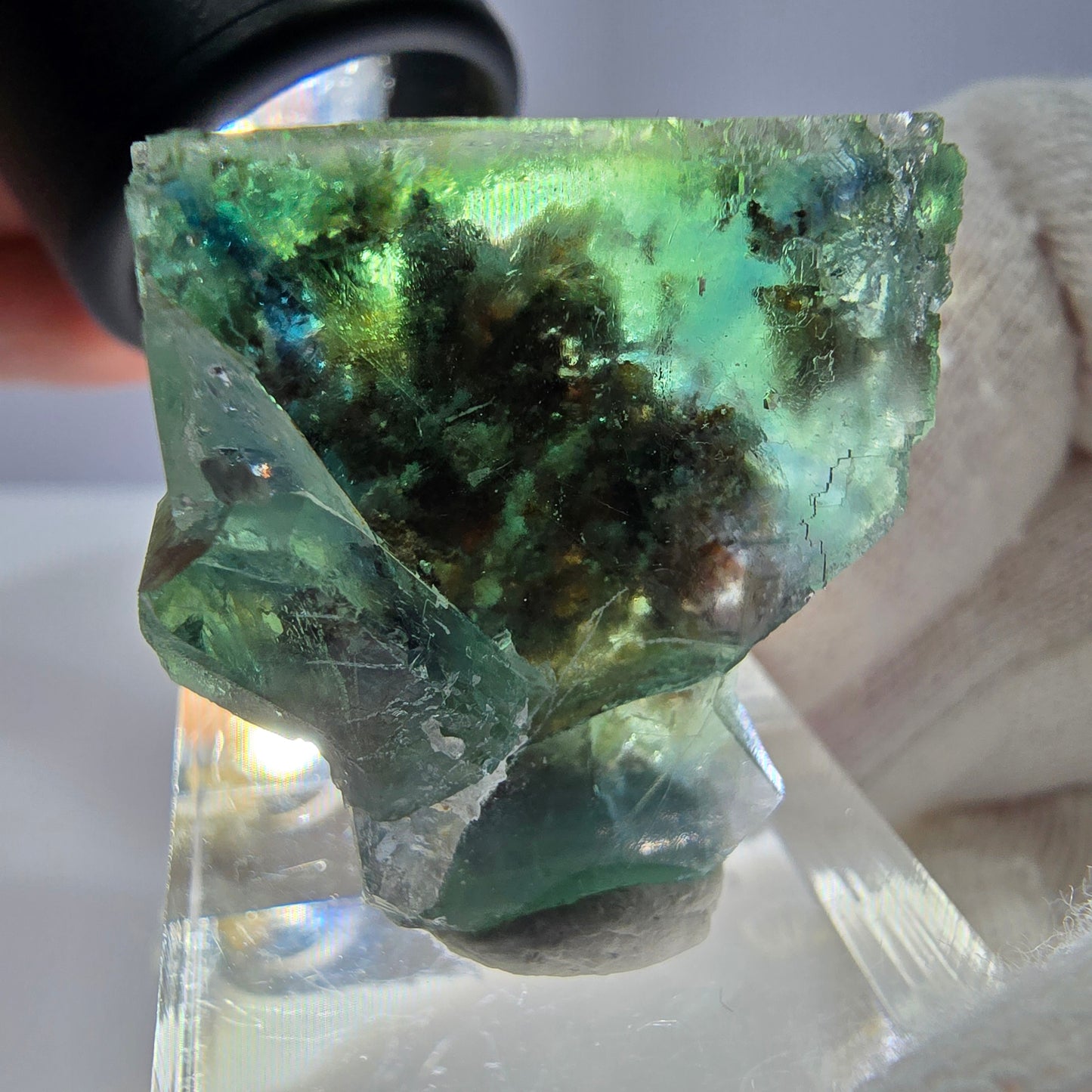 Spécimen de cube de fluorite fantôme très clair, vert turquoise Okorusu, Namibie 35*32*21mm