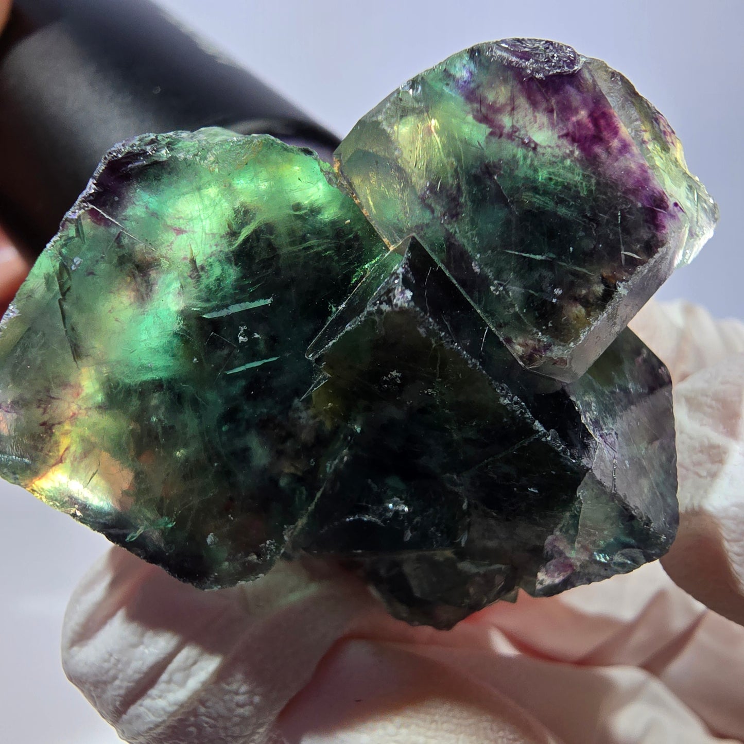 Spécimen de cube de fluorite fantôme, parqueté vert violet Okorusu, Namibie 33*34*21 mm