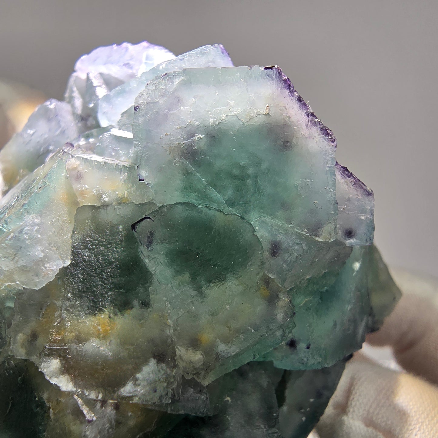 Seltene Phantom Fluorit Würfel Stufe grün lila zonar Okorusu, Namibia 75*69*44mm
