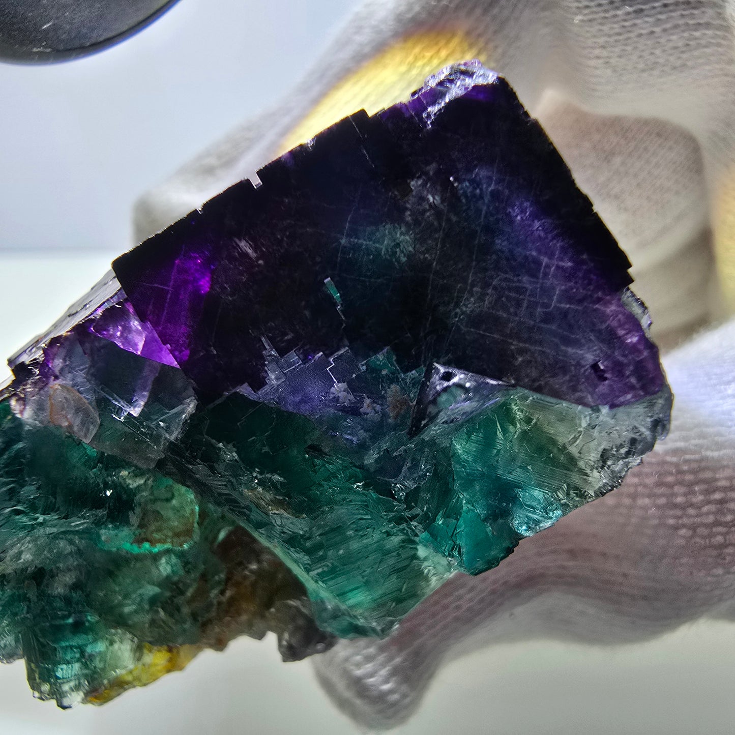 Seltene Phantom Fluorit Würfel Stufe zonal grün lila Okorusu, Namibia 46*37*29mm