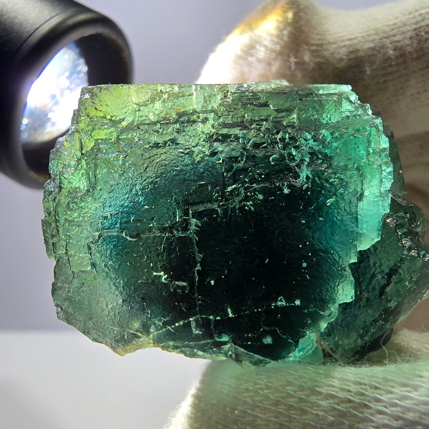 Rare spécimen de cube de fluorite fantôme, parqueté vert Okorusu, Namibie, 48 x 37 x 37 mm