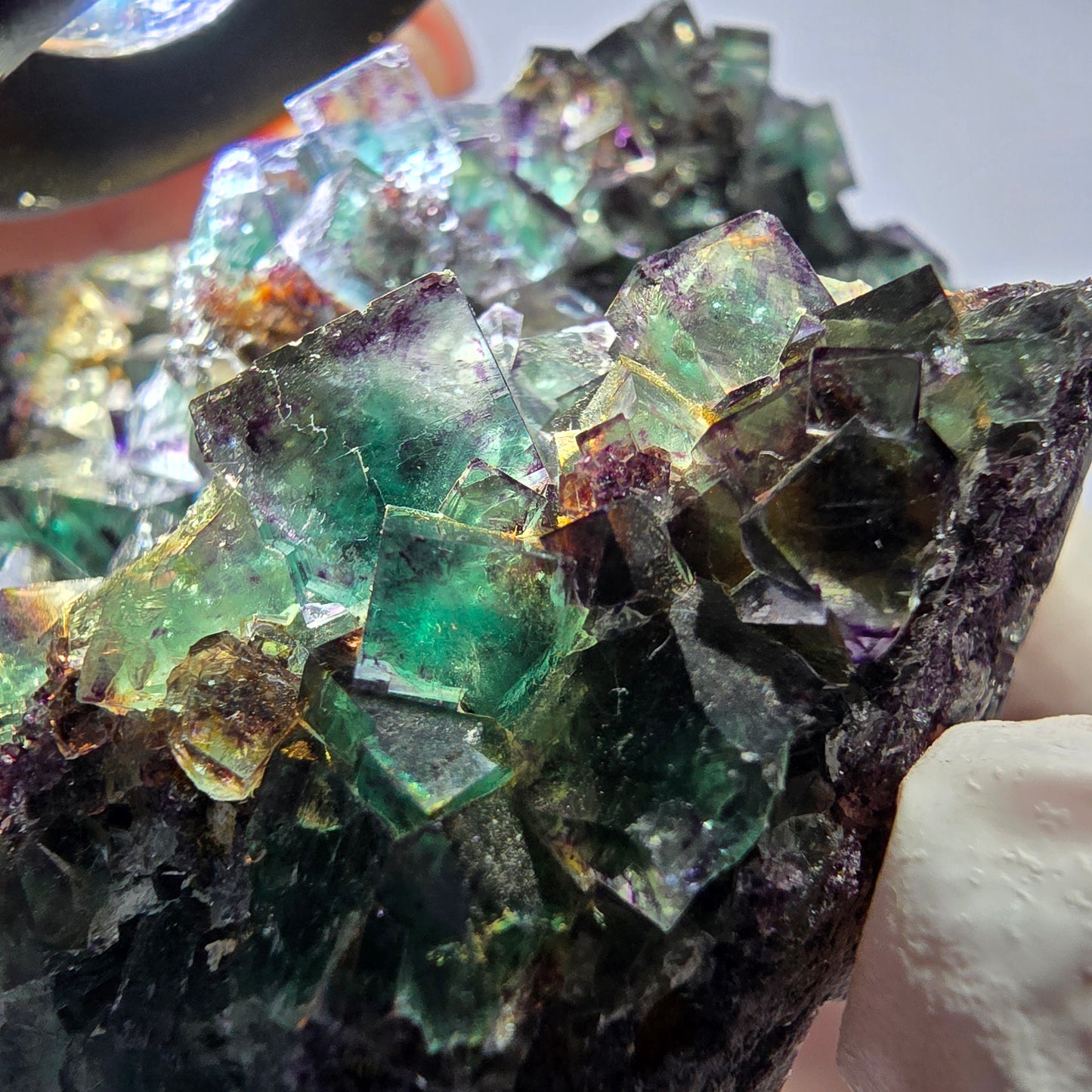 Grand spécimen de cube de fluorite fantôme, vert violet, Okorusu, Namibie, 83 x 55 x 29 mm