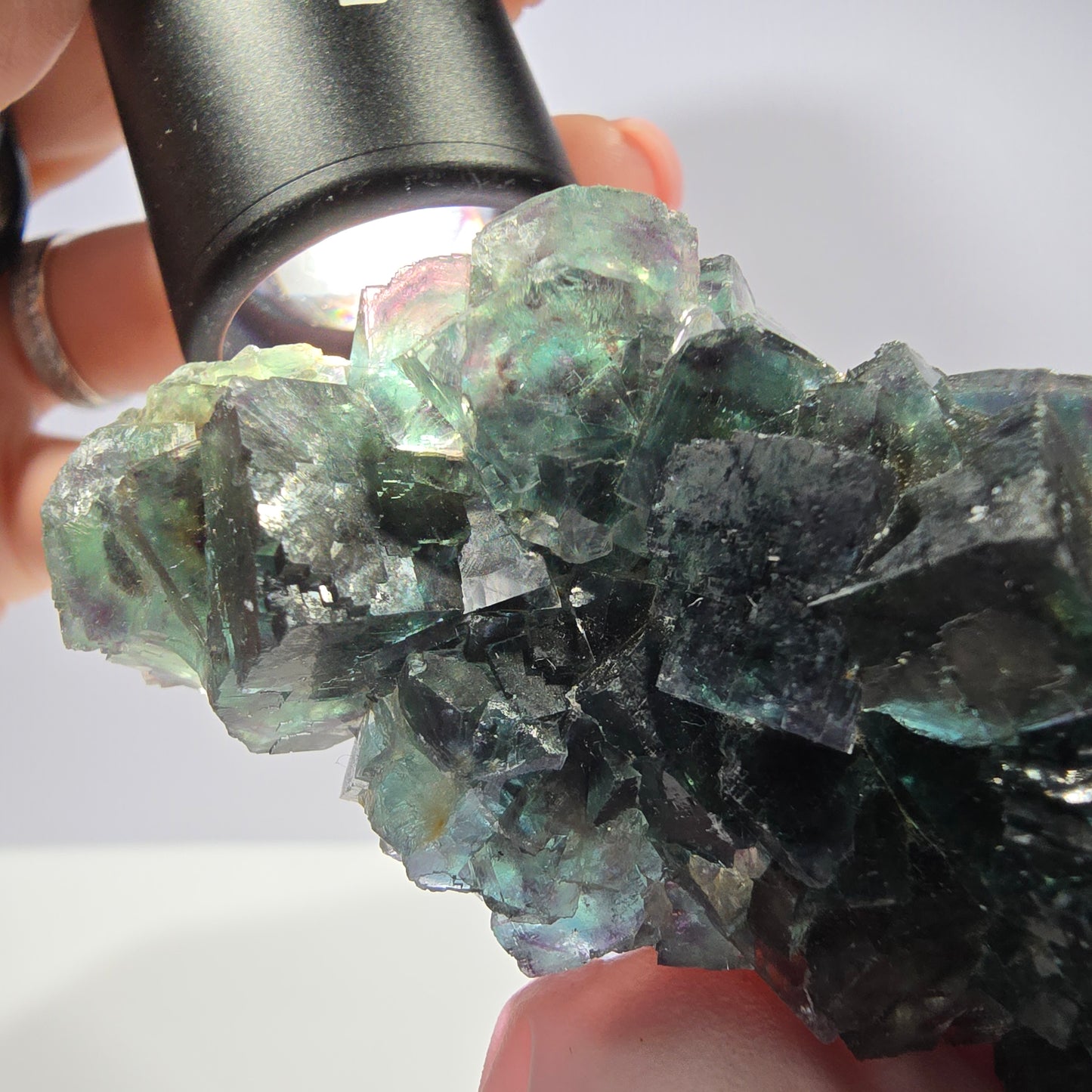 Spécimen de cube de fluorite fantôme, parqueté vert-brun Okorusu, Namibie 89 x 42 x 26 mm