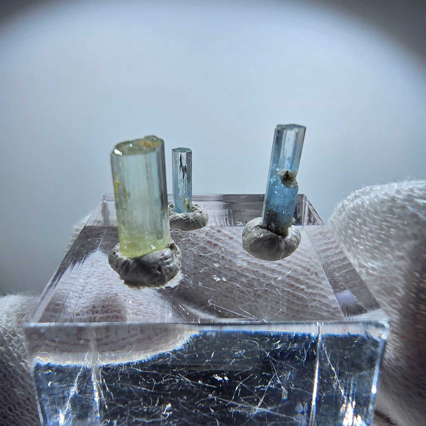 3x Aquamarin Kristalle, blau - 3er Set Erongo, Namibia 8-12mm -
