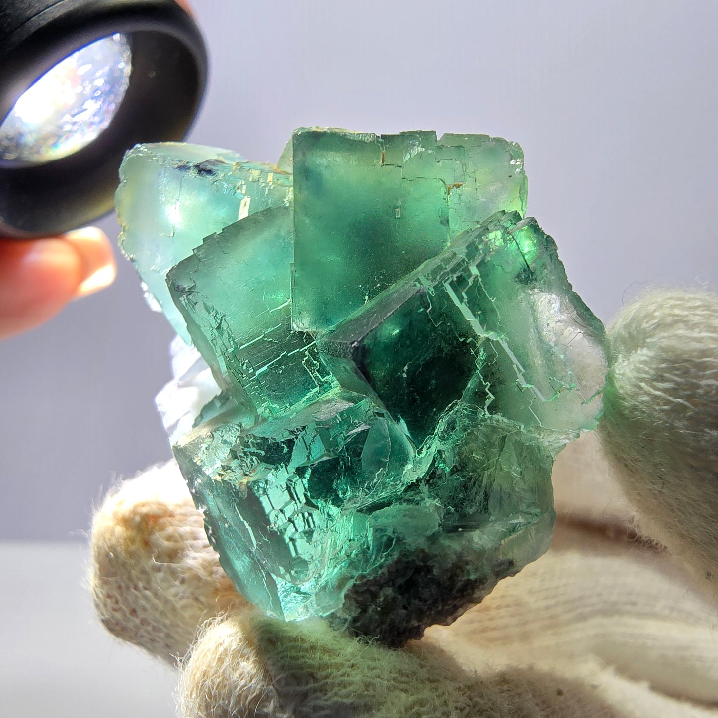 Rare spécimen de cube de fluorite fantôme, parqueté vert Okorusu, Namibie, 39 x 33 x 23 mm