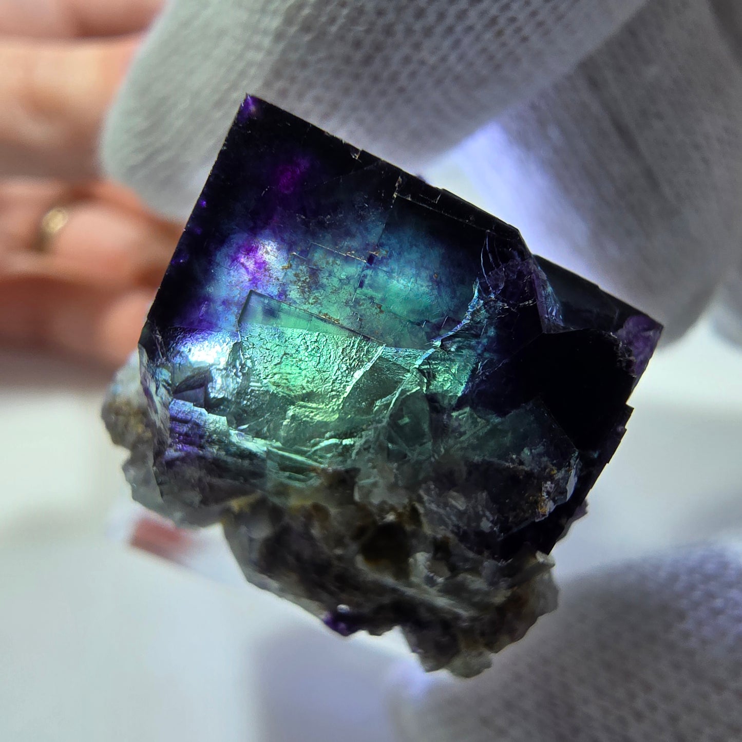 Seltene Phantom Fluorit Würfel Stufe zonal grün lila Okorusu, Namibia 29*23*20mm