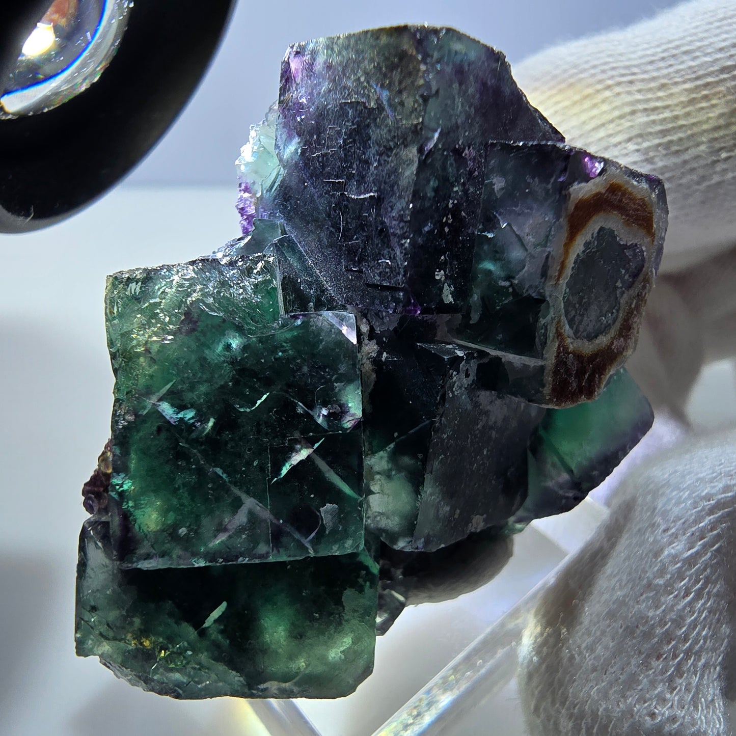 Seltene Phantom Fluorit Würfel Stufe zonal grün lila Okorusu, Namibia 50*37*20mm