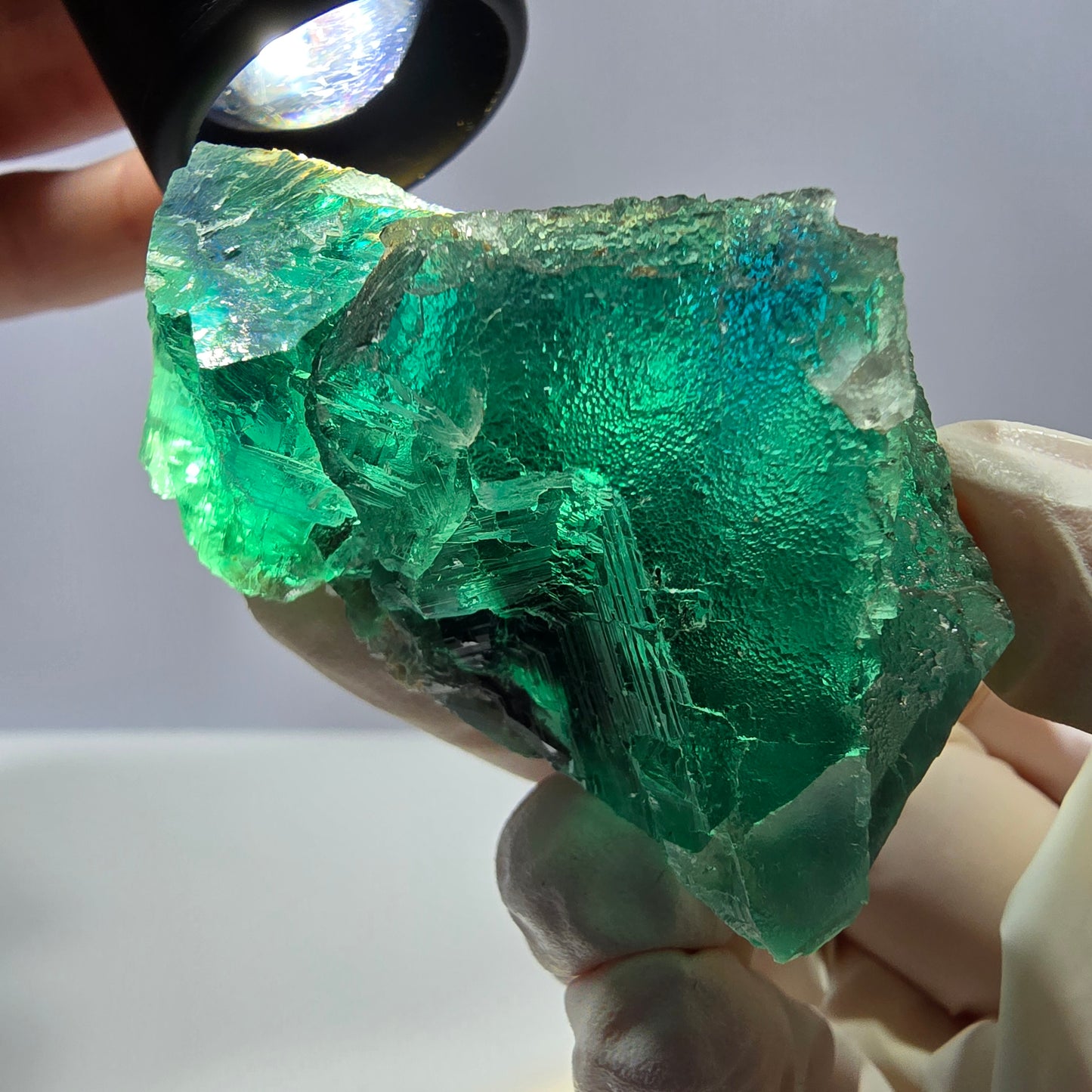 Rare spécimen de cube de fluorite fantôme, parqueté vert Okorusu, Namibie, 66 x 47 x 35 mm
