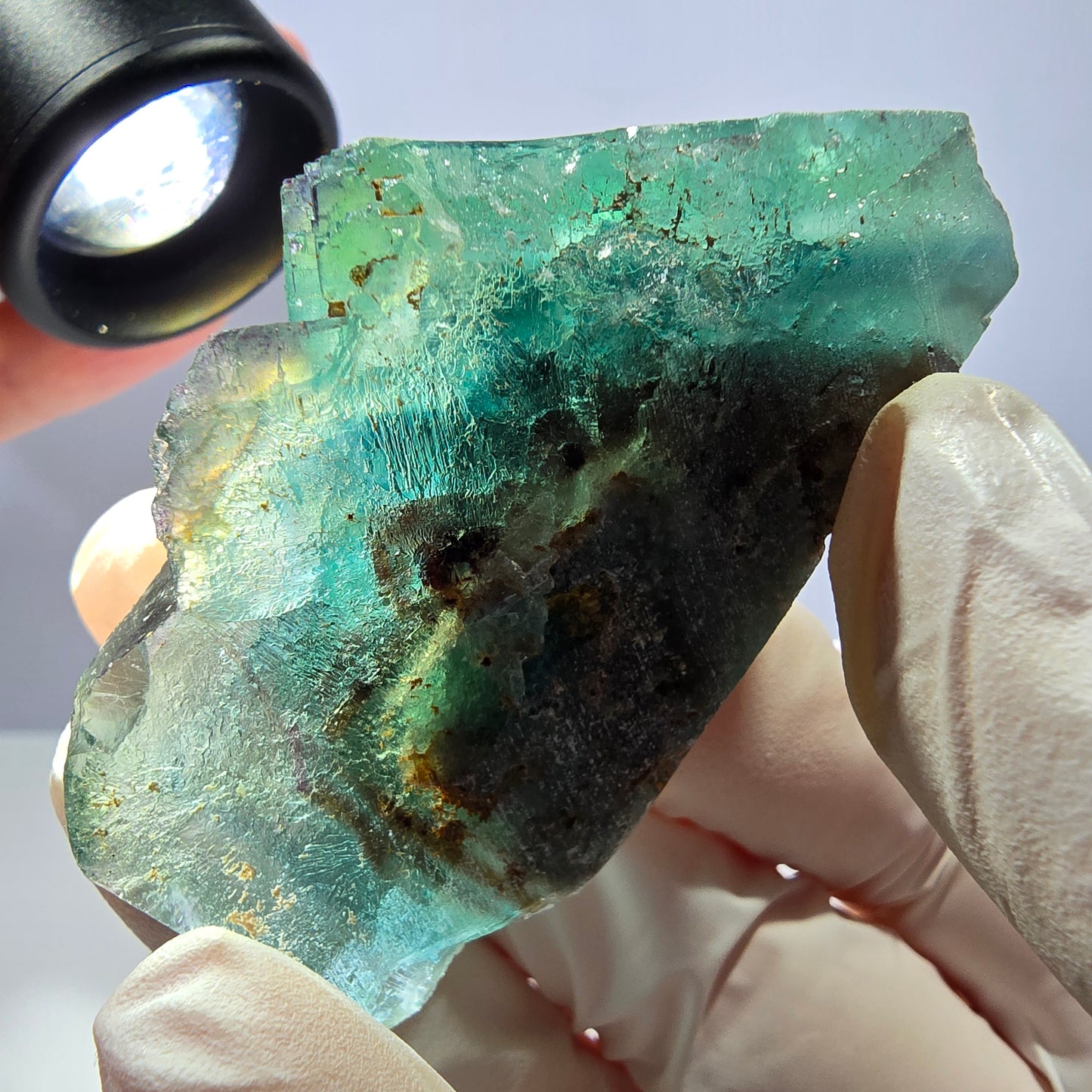 Spécimen de cube de fluorite fantôme transparente, vert parqueté, Okorusu, Namibie, 62 x 34 x 32 mm