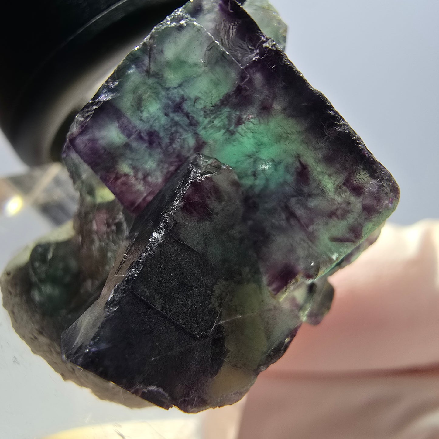 Spécimen de cube de fluorite fantôme, parqueté vert violet Okorusu, Namibie 24 x 19 x 17 mm