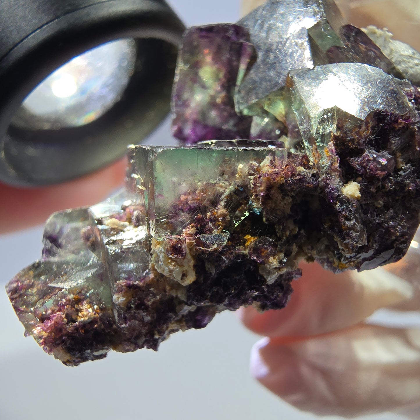 Phantom Fluorit Würfel, Quarz Stufe, grün lila Okorusu, Namibia 39*29*18mm