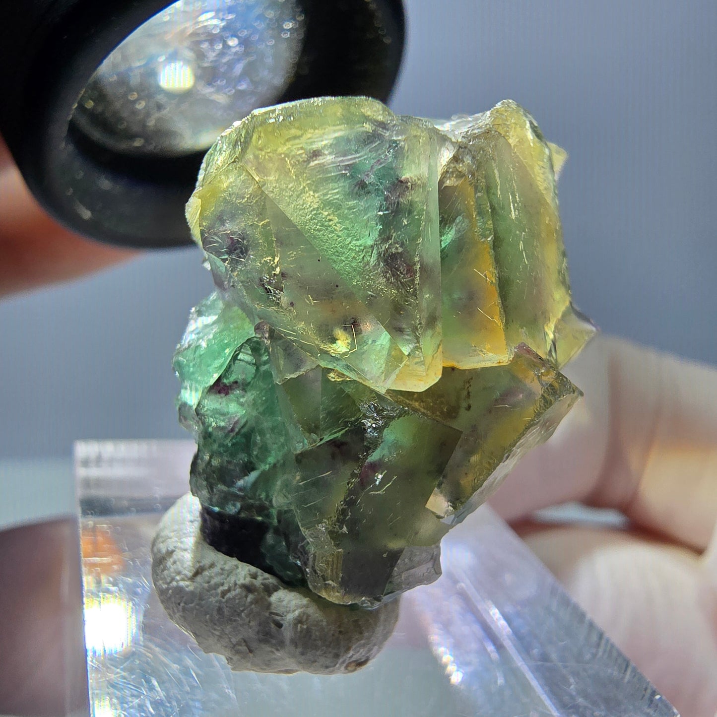 Phantom Fluorit Würfel Stufe, grün gelb lila Okorusu, Namibia 31*21*14mm
