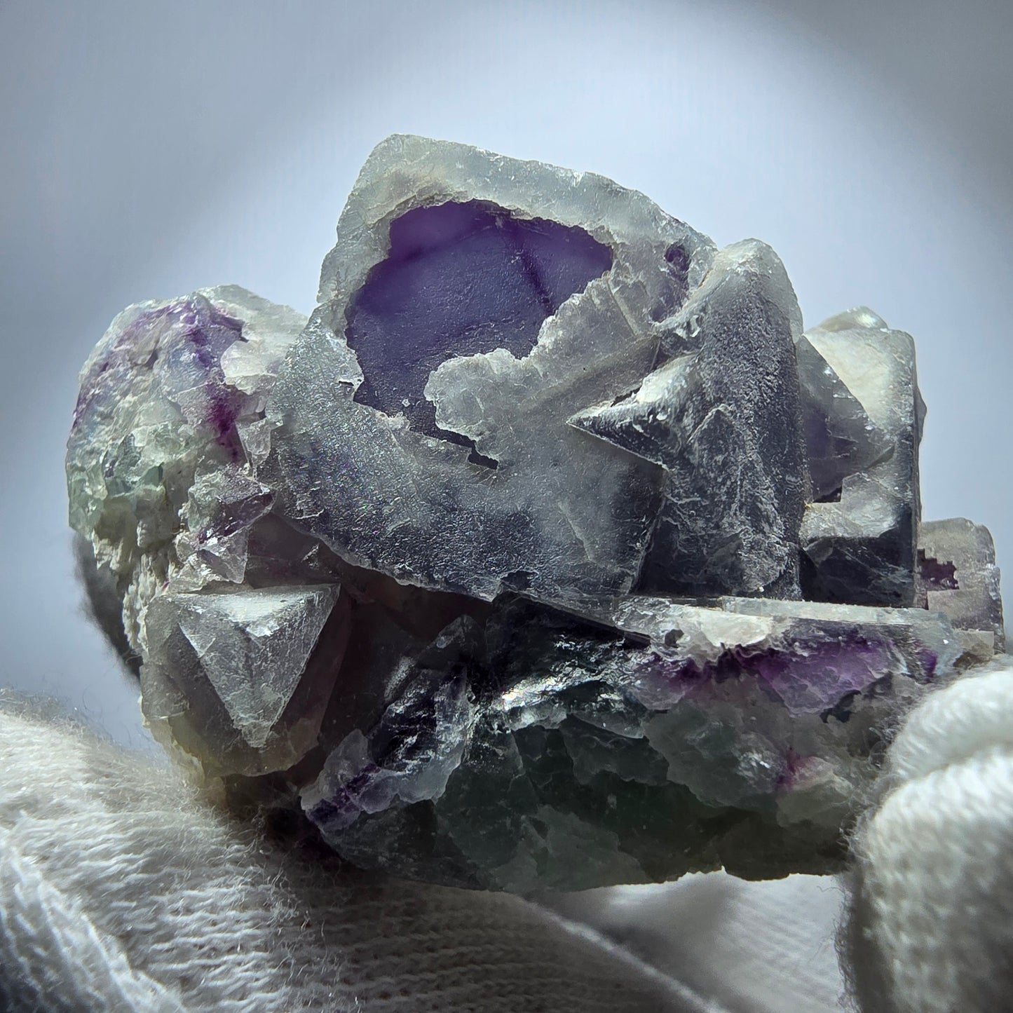 Cube de fluorite fantôme, spécimen de quartz vert violet, omégane, Namibie, 48 x 38 x 29 mm