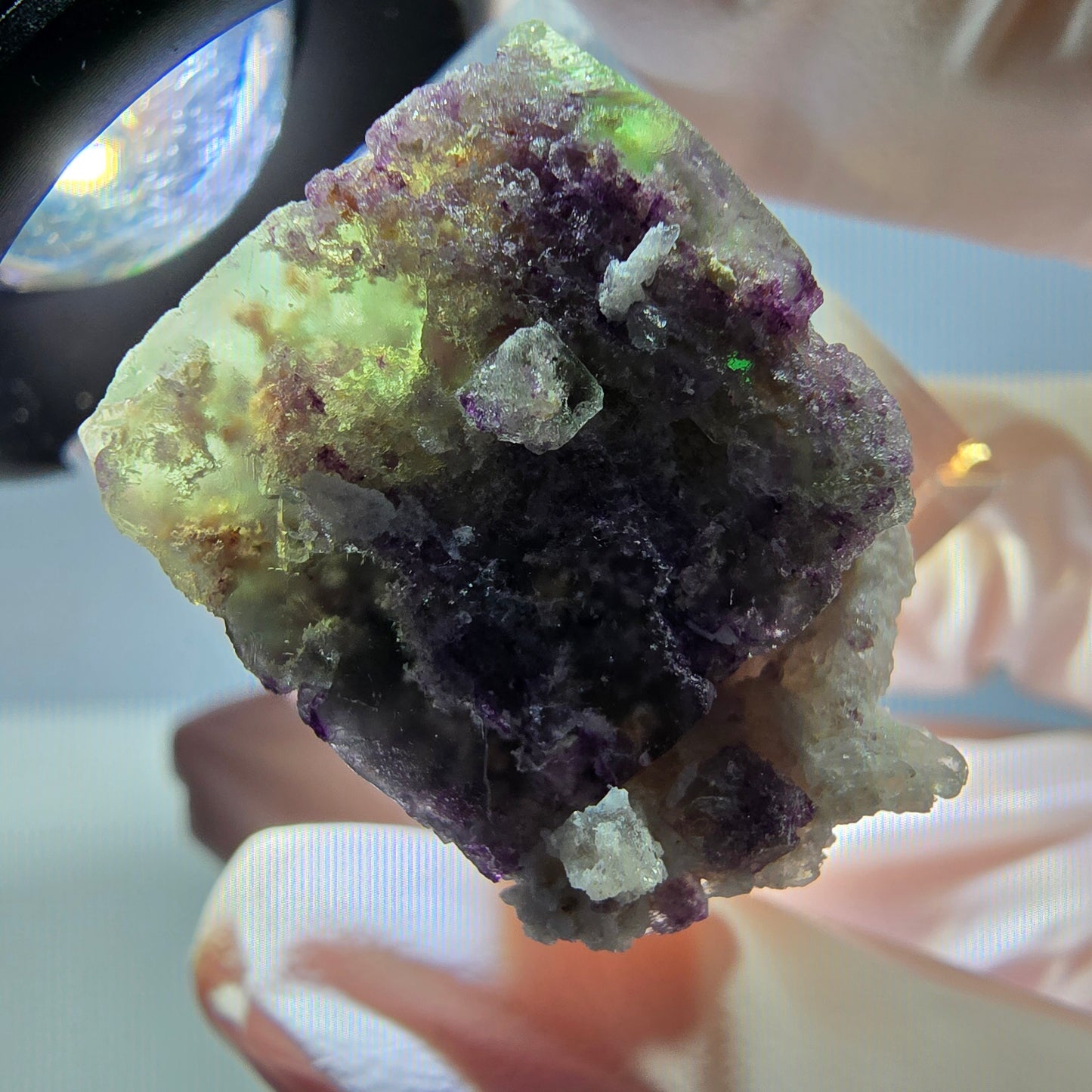Phantom Fluorit Würfel, Quarz Stufe, grün lila Okorusu, Namibia 22*19*19mm