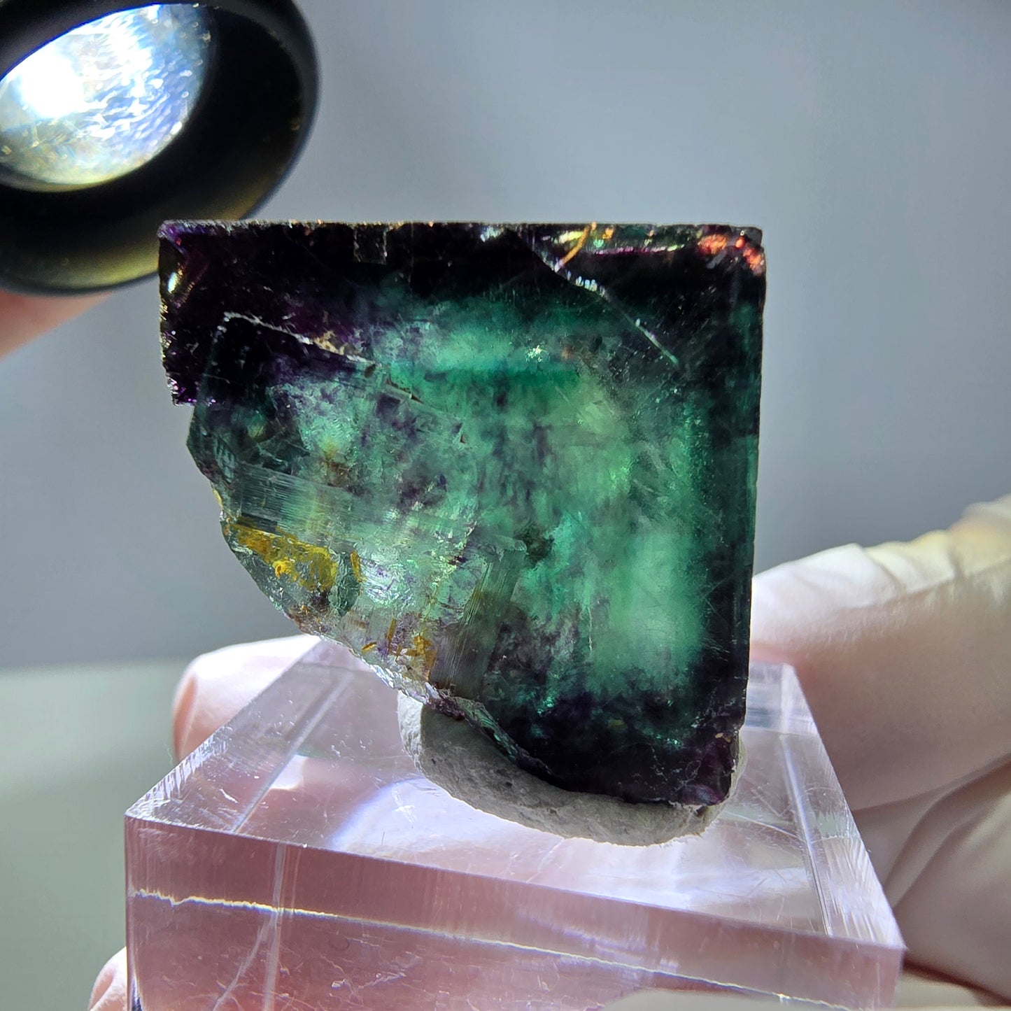Rare cube de fluorite fantôme parqueté vert violet Okorusu Namibie 24*24*24mm