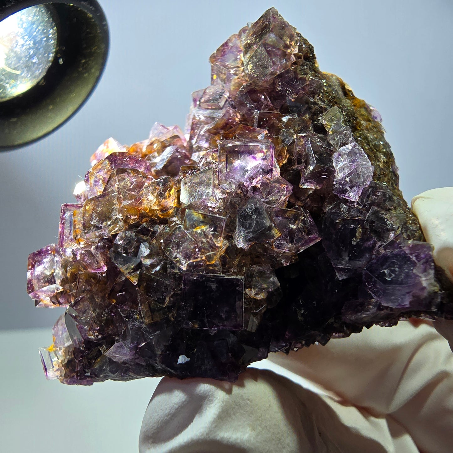 Rare spécimen de cube de fluorite fantôme, violet-jaune, Okorusu, Namibie, 59 x 47 x 32 mm