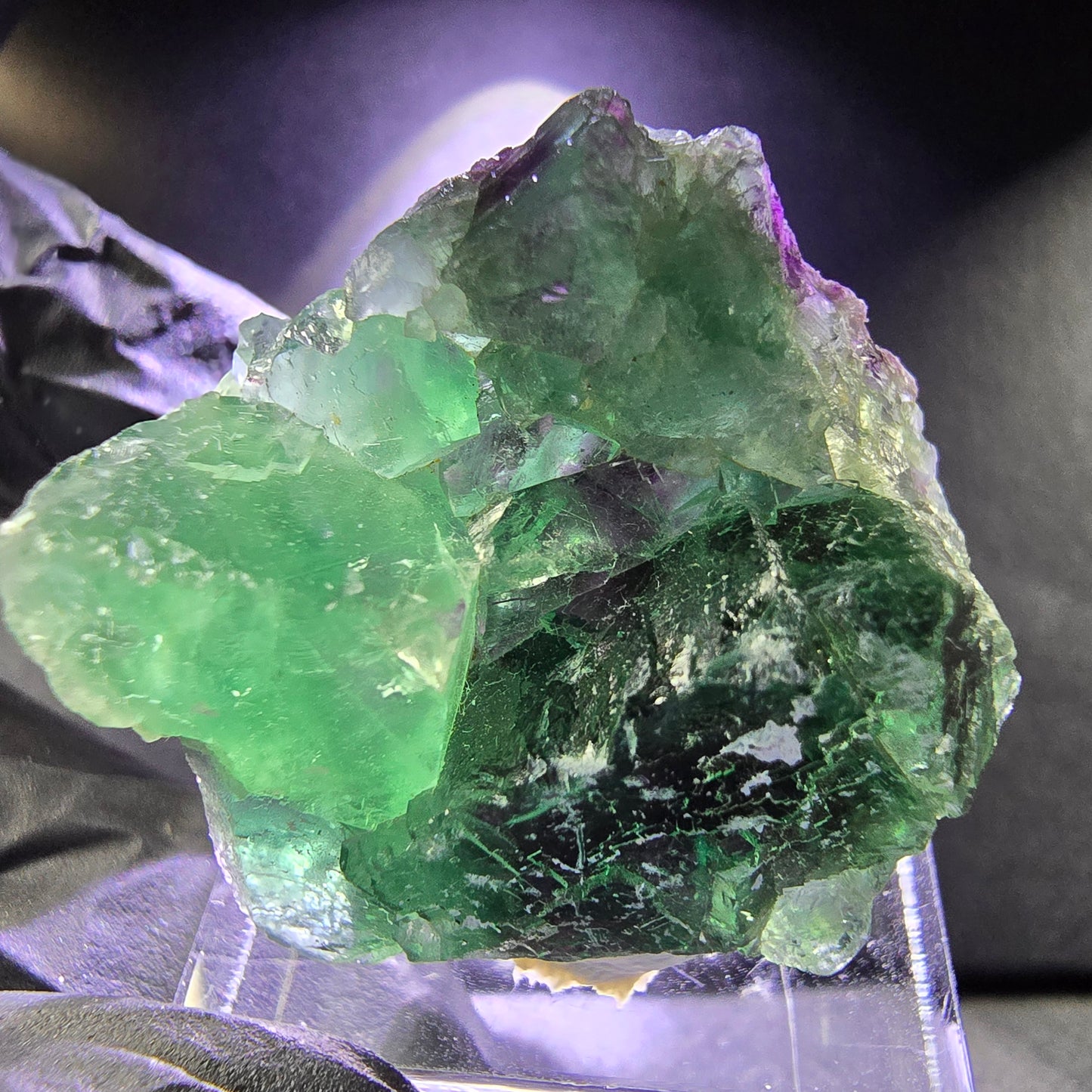 Seltene Phantom Fluorit XX Würfel Stufe grün lila 30*26*14mm aus Okorusu, Namibia