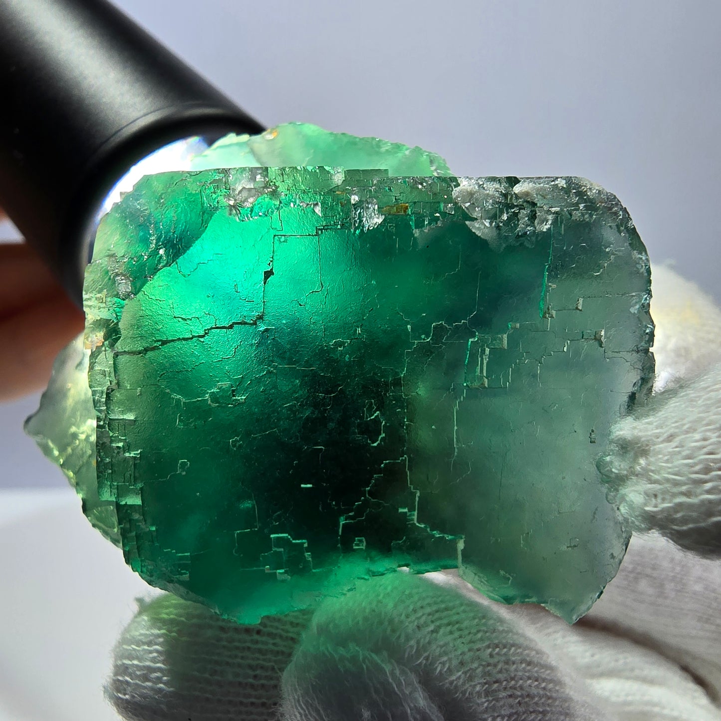Rare spécimen de cube de fluorite fantôme, parqueté vert Okorusu, Namibie, 52 x 41 x 31 mm