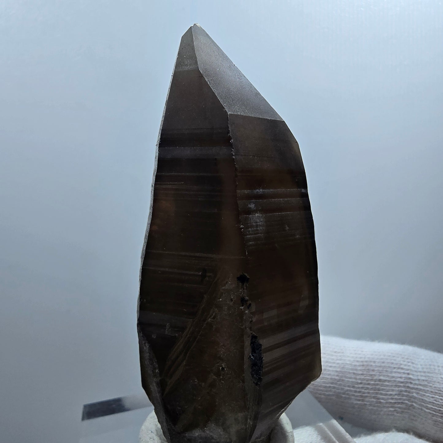 Sceptre de poche en quartz fumé fantôme lémurien Valentine Goboboseb Namibie 72 x 35 x 29 mm