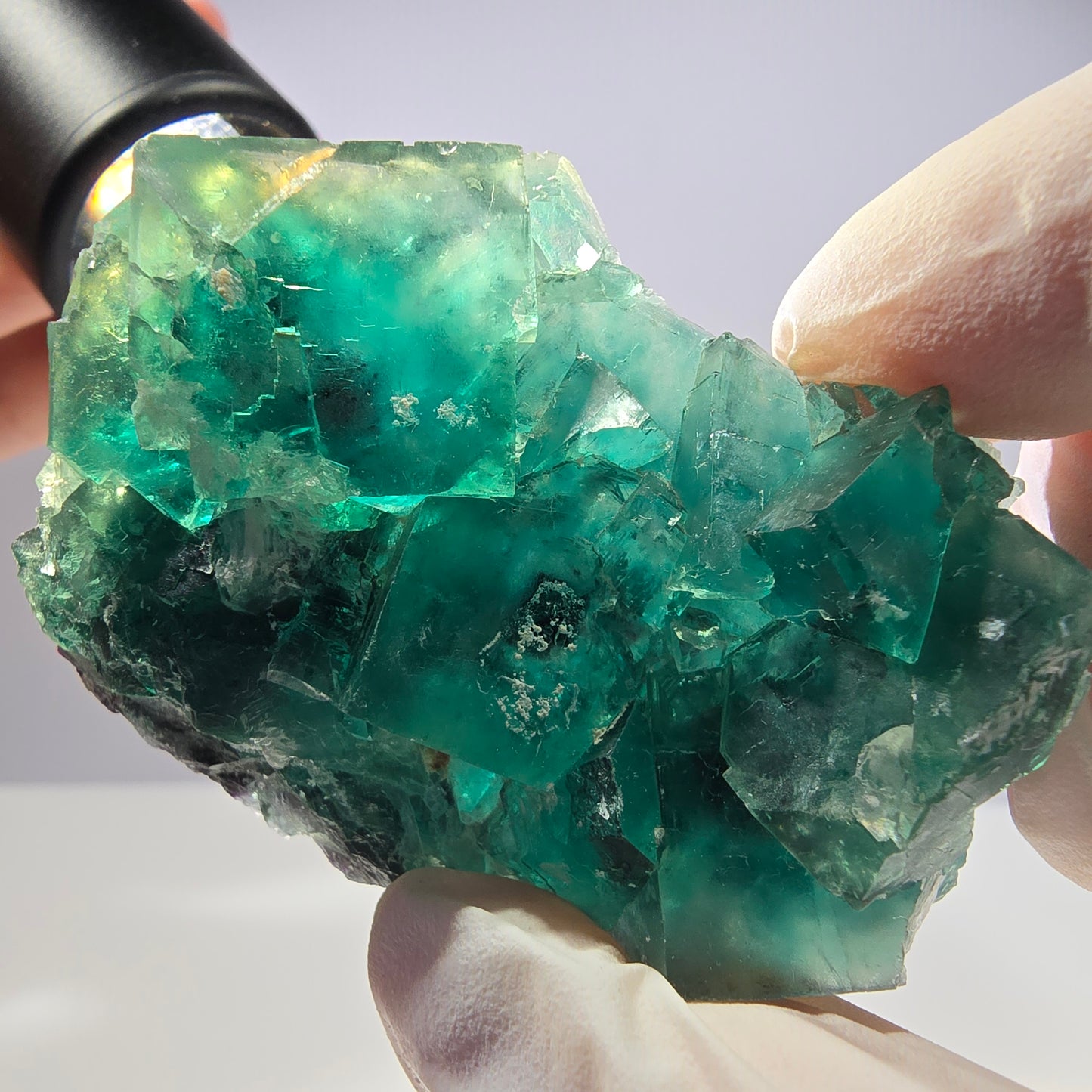 Spécimen de cube de fluorite fantôme transparente, vert parqueté, Okorusu, Namibie, 58 x 45 x 16 mm