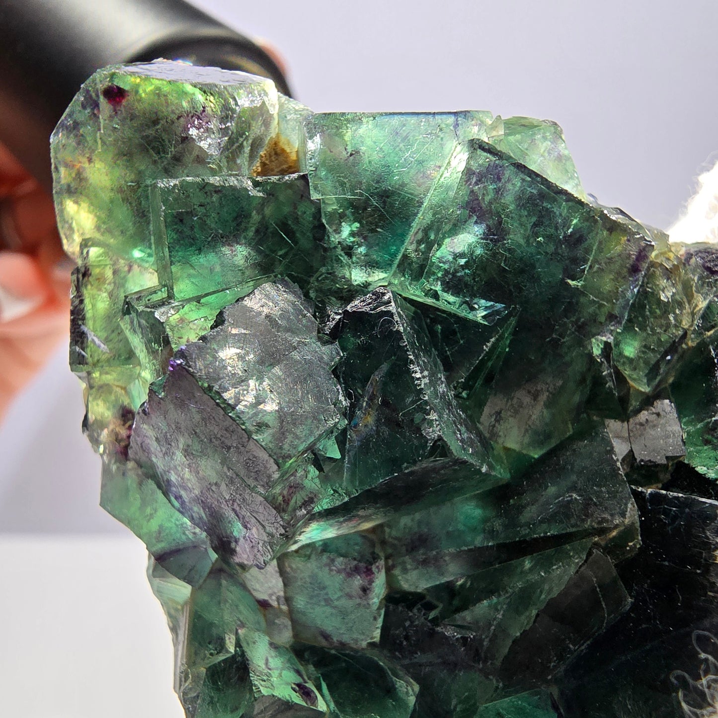 Spécimen de cube de fluorite fantôme parqueté vert violet Okorusu Namibie 79*44*19mm