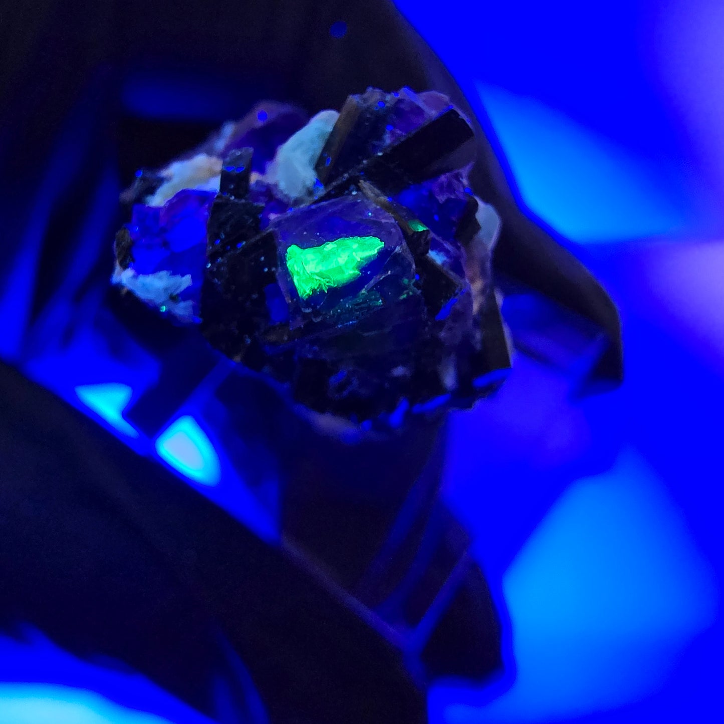 Cubes de fluorite fantôme colorés, tourmaline scholle muscovite hyalite, Erongo, Namibie, 36 x 24 x 15 mm