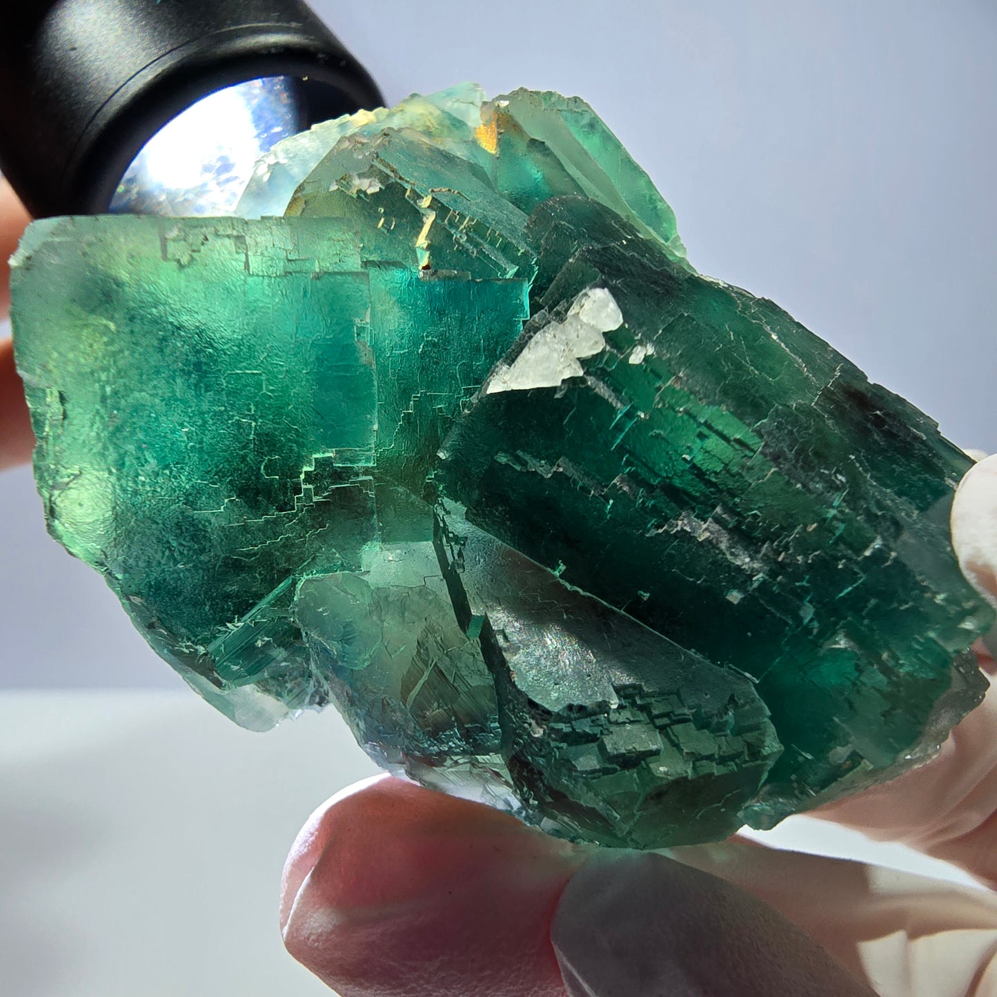 Spécimen de cube de fluorite fantôme transparente, vert parqueté, Okorusu, Namibie, 60 x 45 x 24 mm