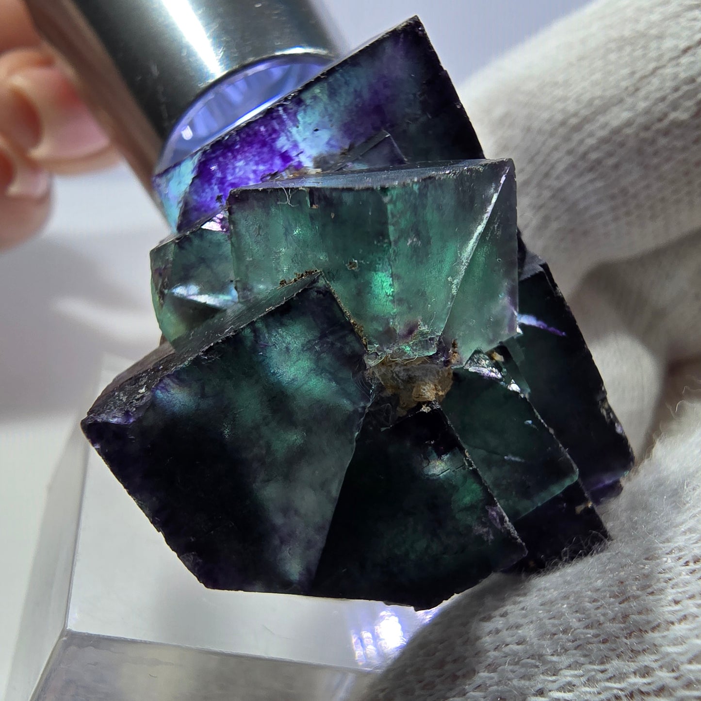 Klare Phantom Fluorit Würfel Stufe zonal grün lila Okorusu, Namibia 33*28*26mm