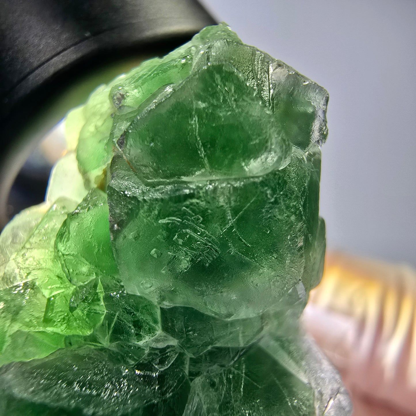 Cube de fluorite fantôme, tourmaline Schorl, Erongo, Namibie, 35 x 23 x 23 mm
