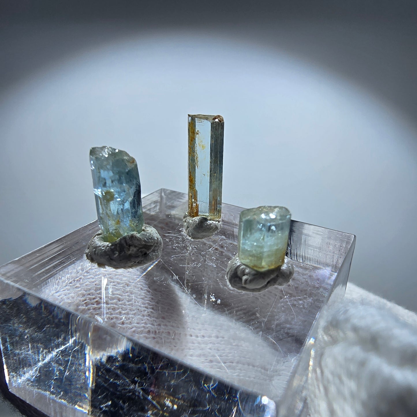 3x Aquamarin Kristalle, blau - 3er Set Erongo, Namibia 5-12mm