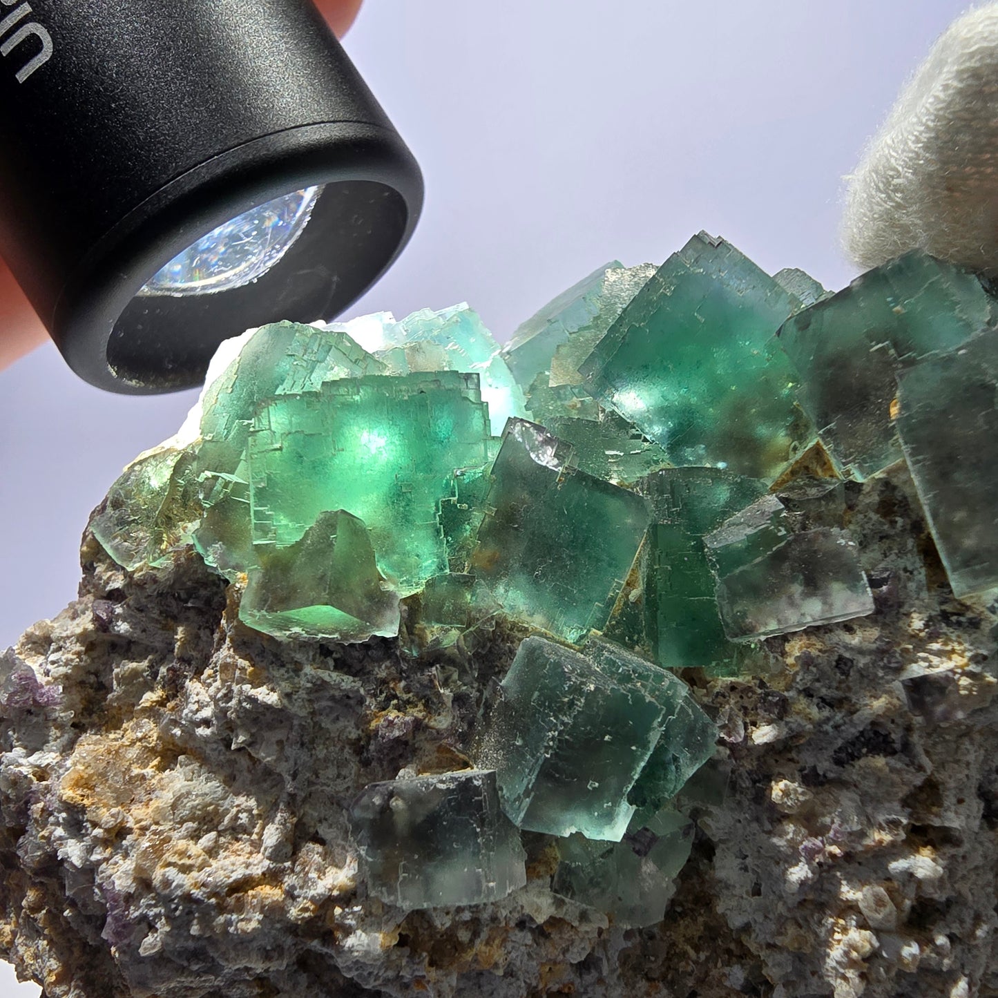 Grand spécimen de cube de fluorite fantôme, parqueté zonal Okorusu Namibie 99*62*47mm