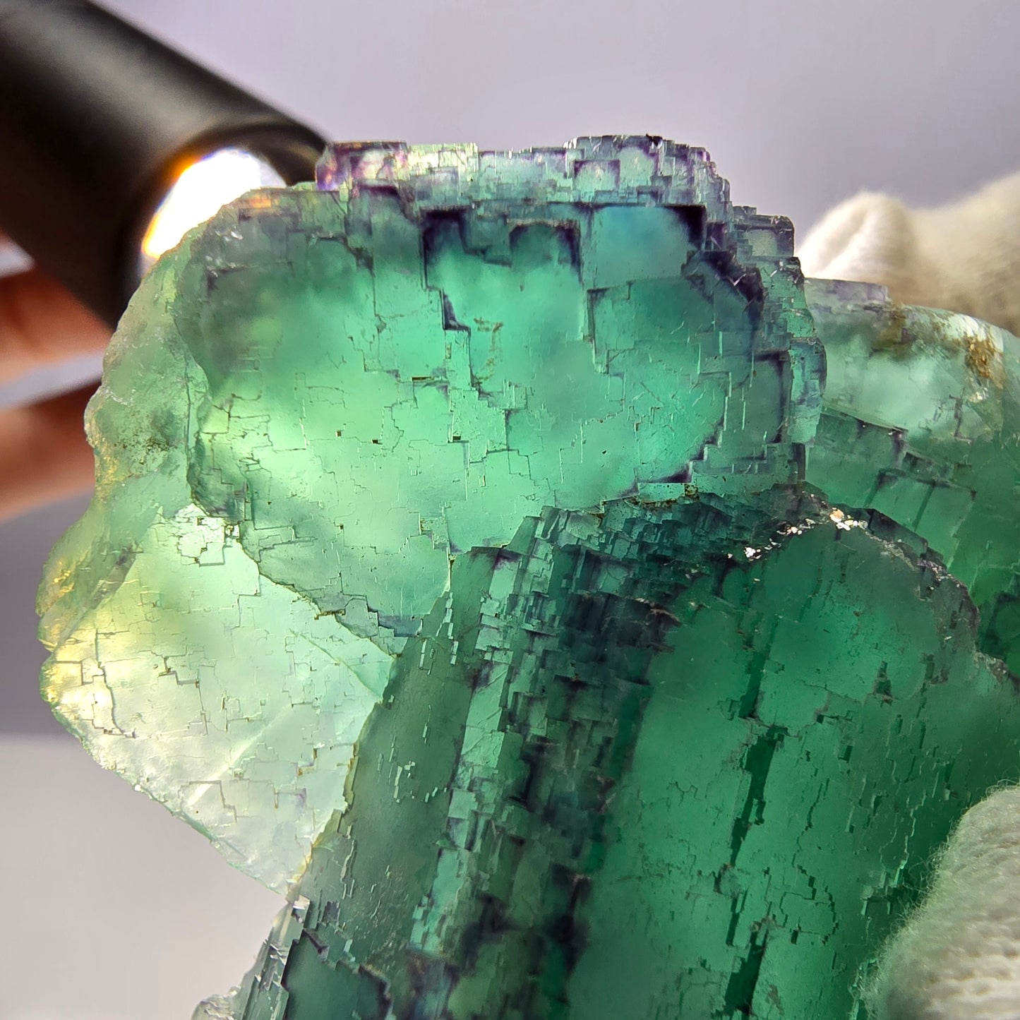 Phantom Fluorit Würfel Stufe parkettiert zonal Okorusu Namibia 78*60*37mm